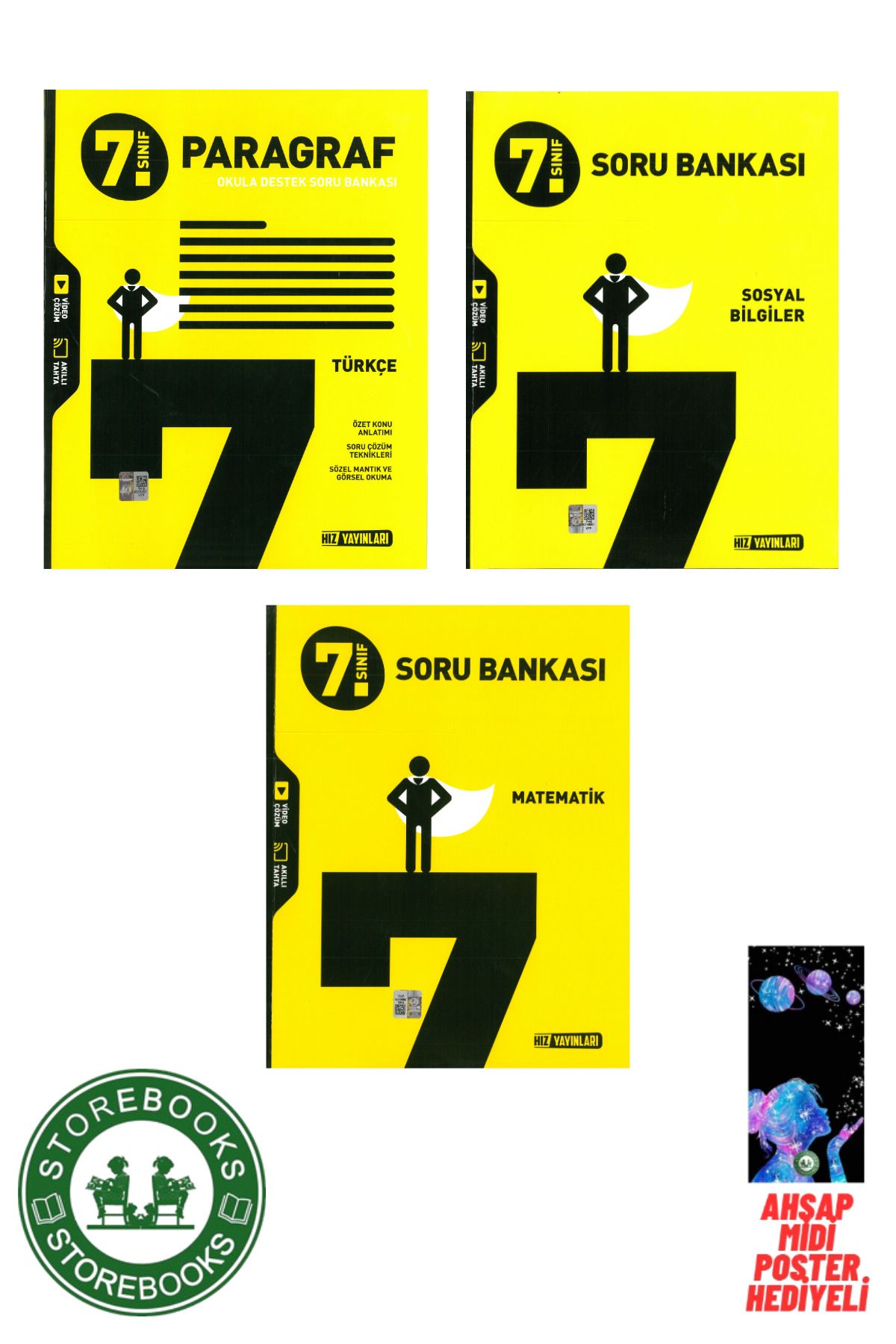 Hız Yayınları 7.Sınıf Hız Yayınları Paragraf + Matematik + Din Soru Bankası Poster Hediyeli