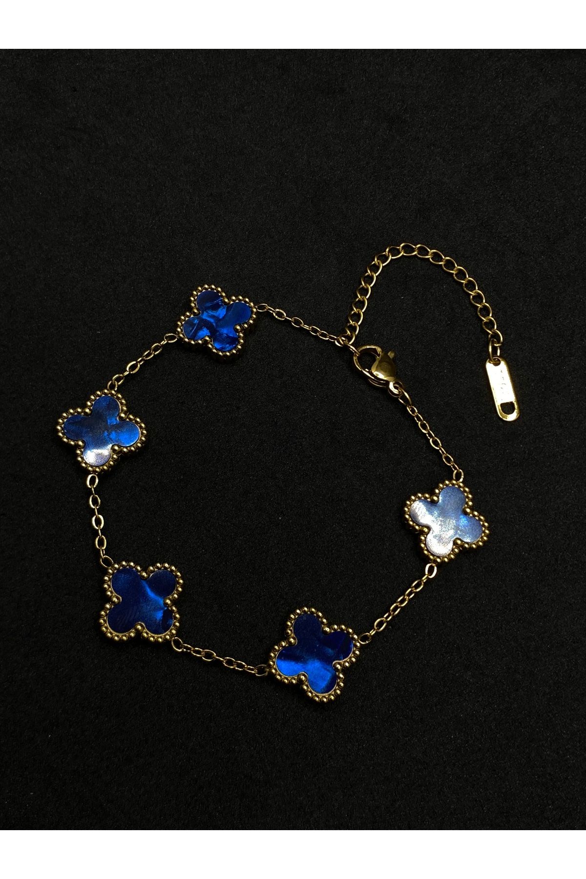 Jiji Jewelery Van Cleef Yonca Model Çift Taraflı Mineli Paslanmaz Çelik Bileklik 17 cm / ek çıkarılabilir 5 cm