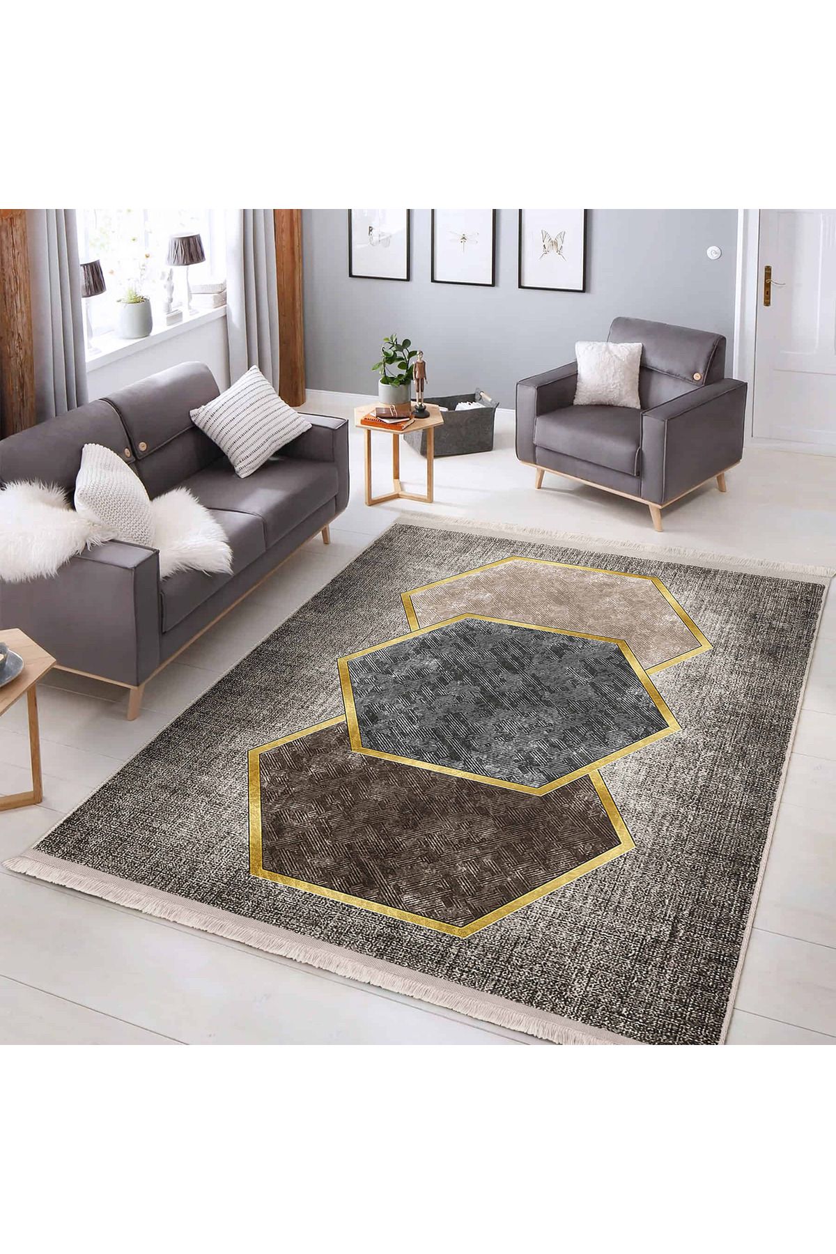 Realhomes 3D Dijital Baskılı Modern Desenli Kaymaz Taban Salon Halısı - Şık ve Fonksiyonel Seçim