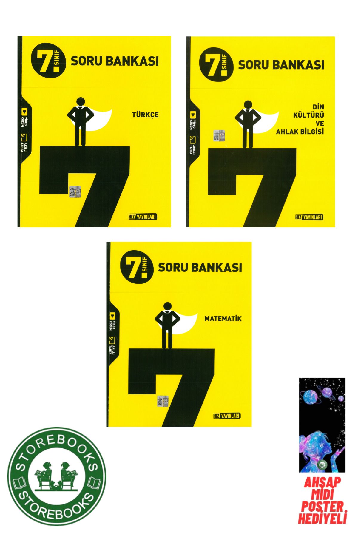 Hız Yayınları 7.Sınıf Hız Yayınları Türkçe + Din + Matematik Soru Bankası Poster Hediyeli