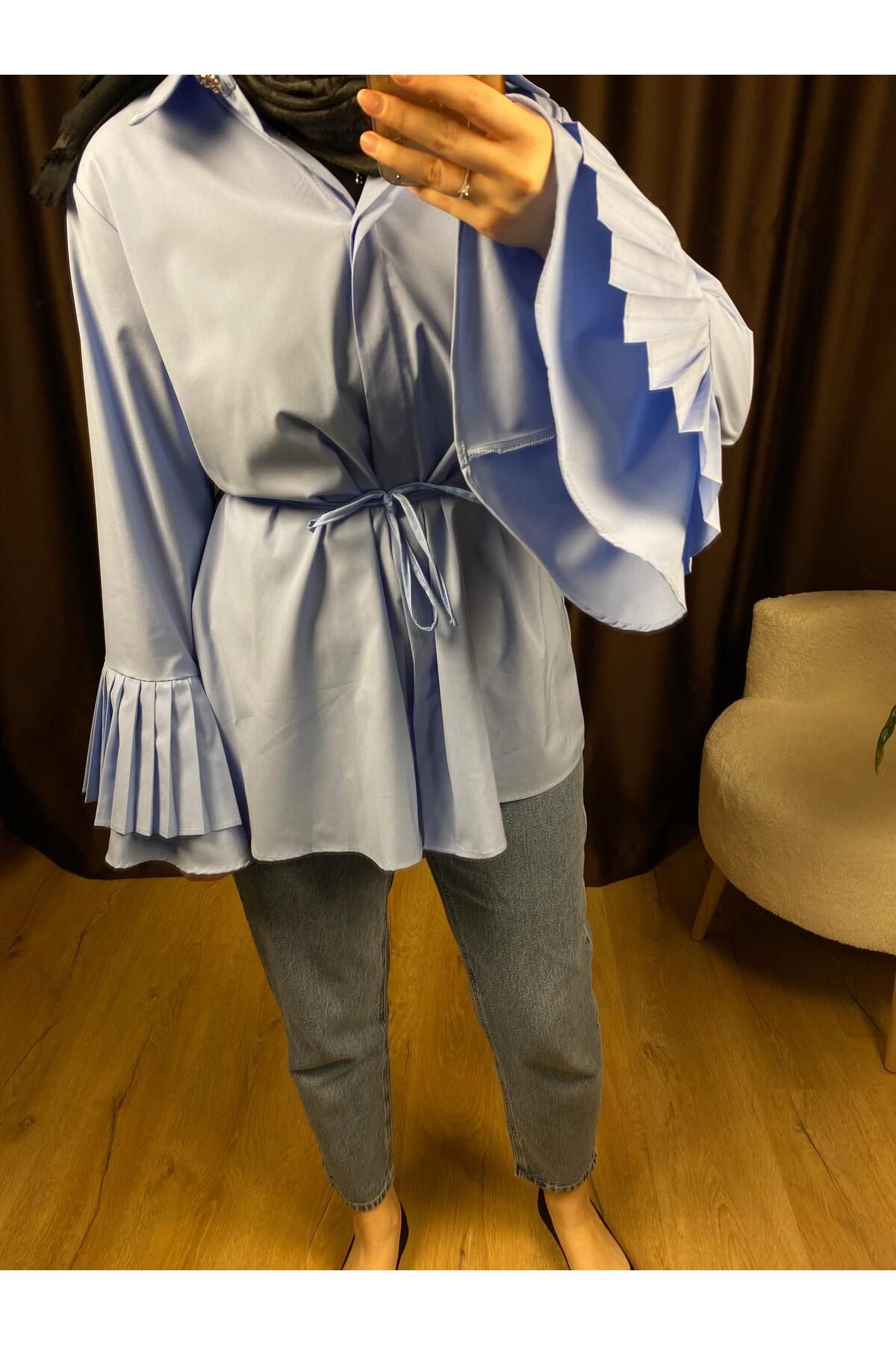 Butik Kol Detaylı Belden bağlamalı Gömlek