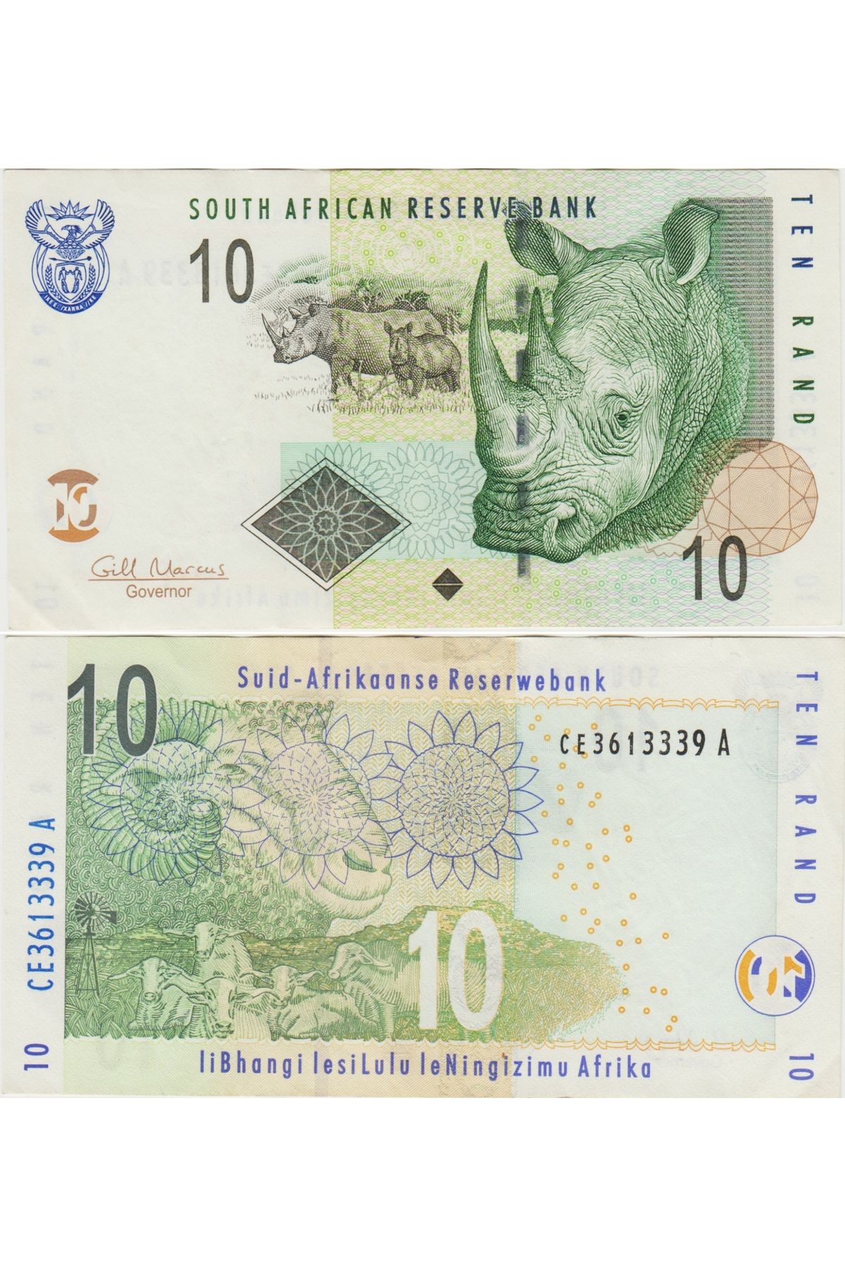 Banknoting GÜNEY AFRİKA CUMHURİYETİ 10 RAND 2009 GERGEDAN TEMALI. ÇİLALTI KONDİSYON.
