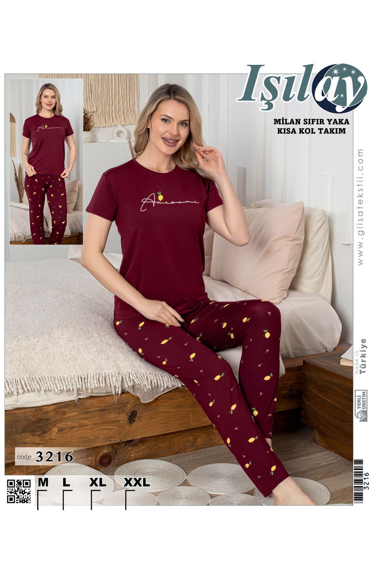 Işılay IŞILAY HOMEWEAR terletmeyen yumuşak PREMİUM Milan Kumaş Sıfır yaka kısa kollu pijama takımı
