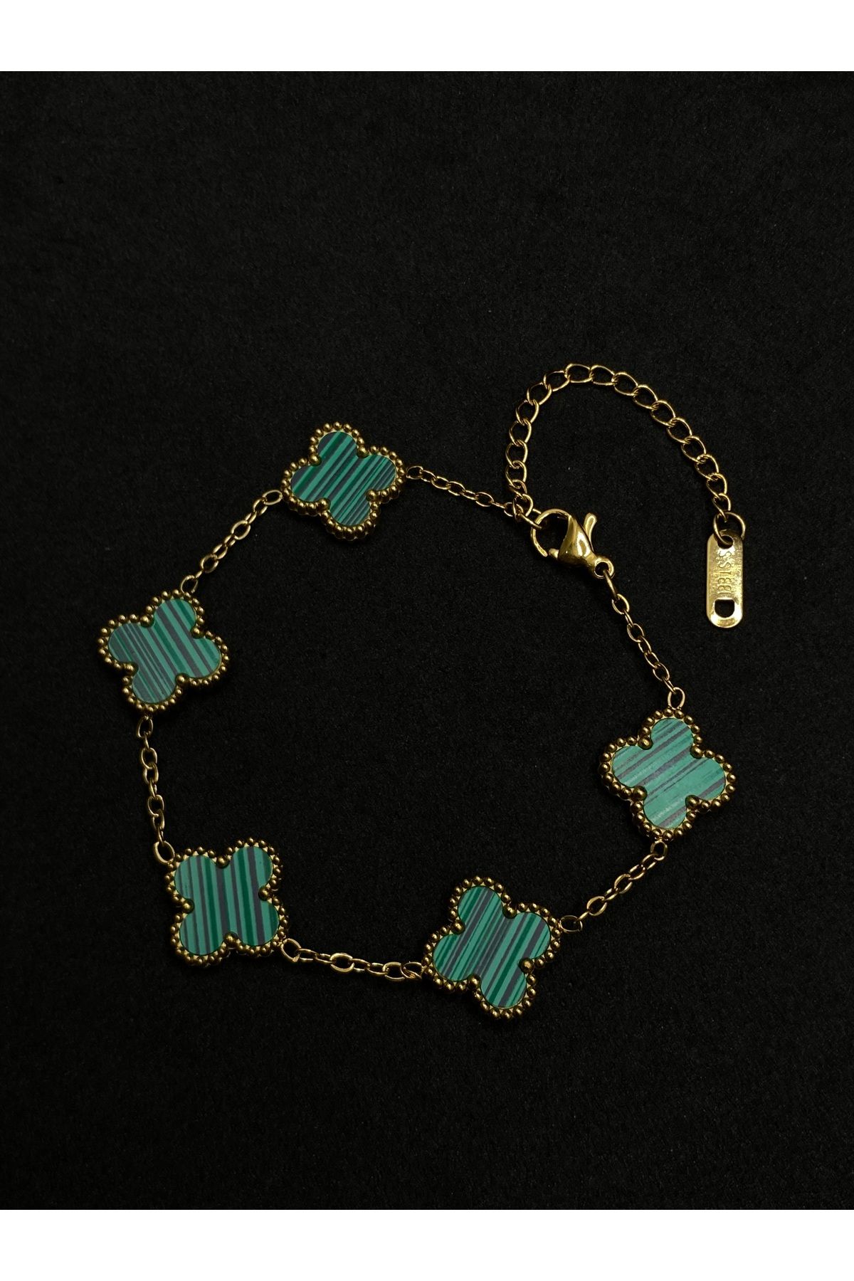 Jiji Jewelery Van Cleef Yonca Model Çift Taraflı Mineli Paslanmaz Çelik Bileklik 17 cm / ek çıkarılabilir 5 cm