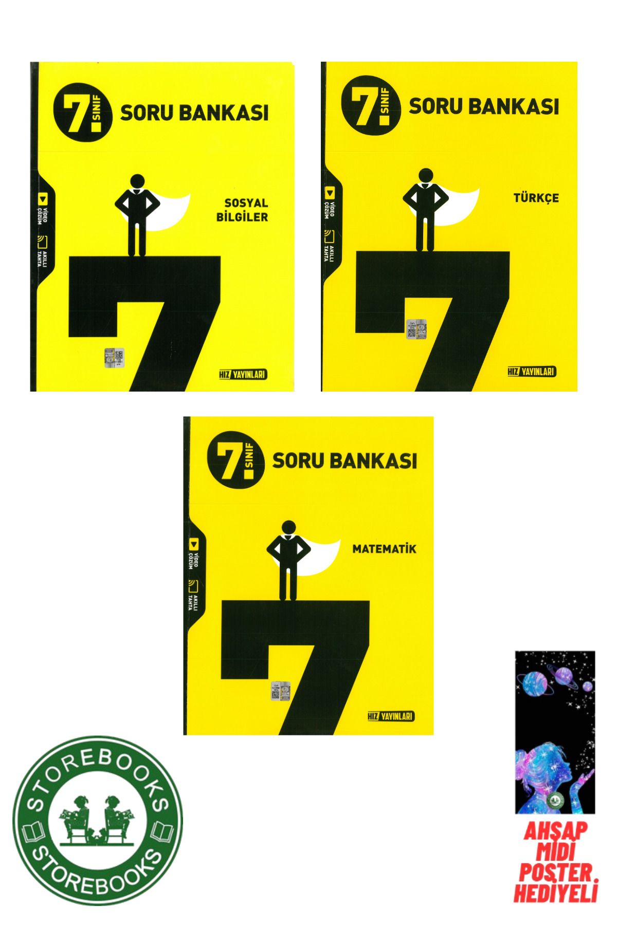Hız Yayınları 7.Sınıf Hız Yayınları Sosyal + Türkçe + Matematik Soru Bankası Poster Hediyeli