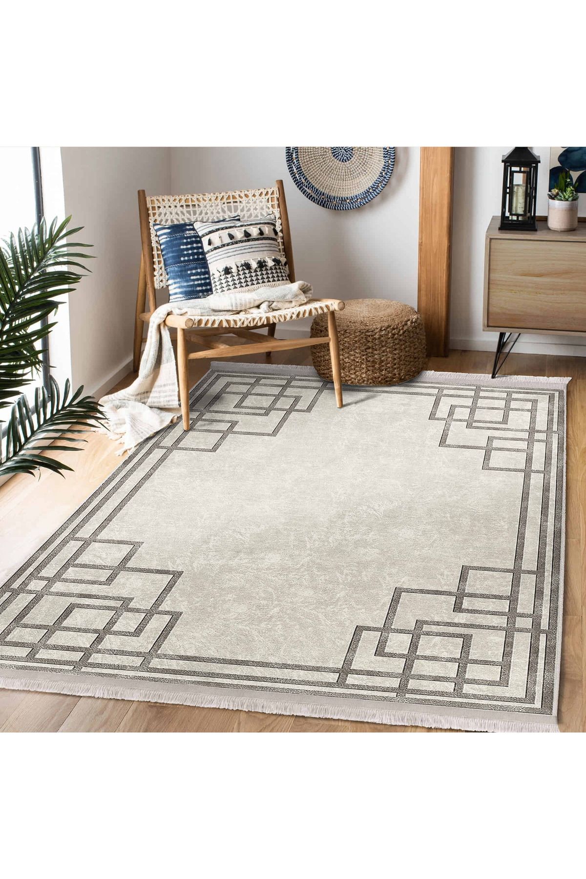 Realhomes Soyut Geometrik Desenli Modern Salon Halısı Kaymaz Tabanlı Yıkanabilir Dikdörtgen Halı