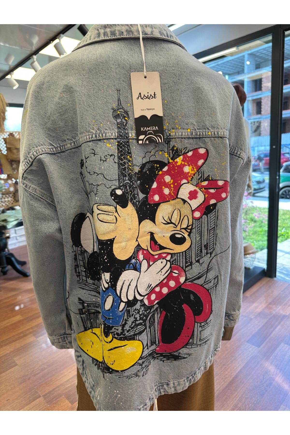 DOLCE QUEEN Kadın Mickey Mouse Baskılı Jean Ceket
