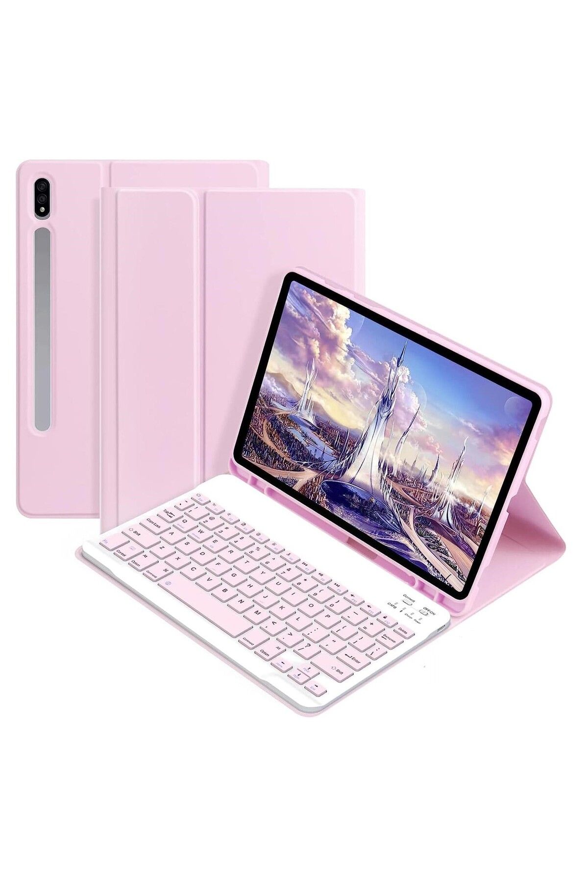 TEKNETSTORE Samsung Galaxy Tab S7 Fe Lte T730 T735 T737 Klavyeli Kılıf Bluetooth Bağlantı Kalem Bölmeli Koruyucu