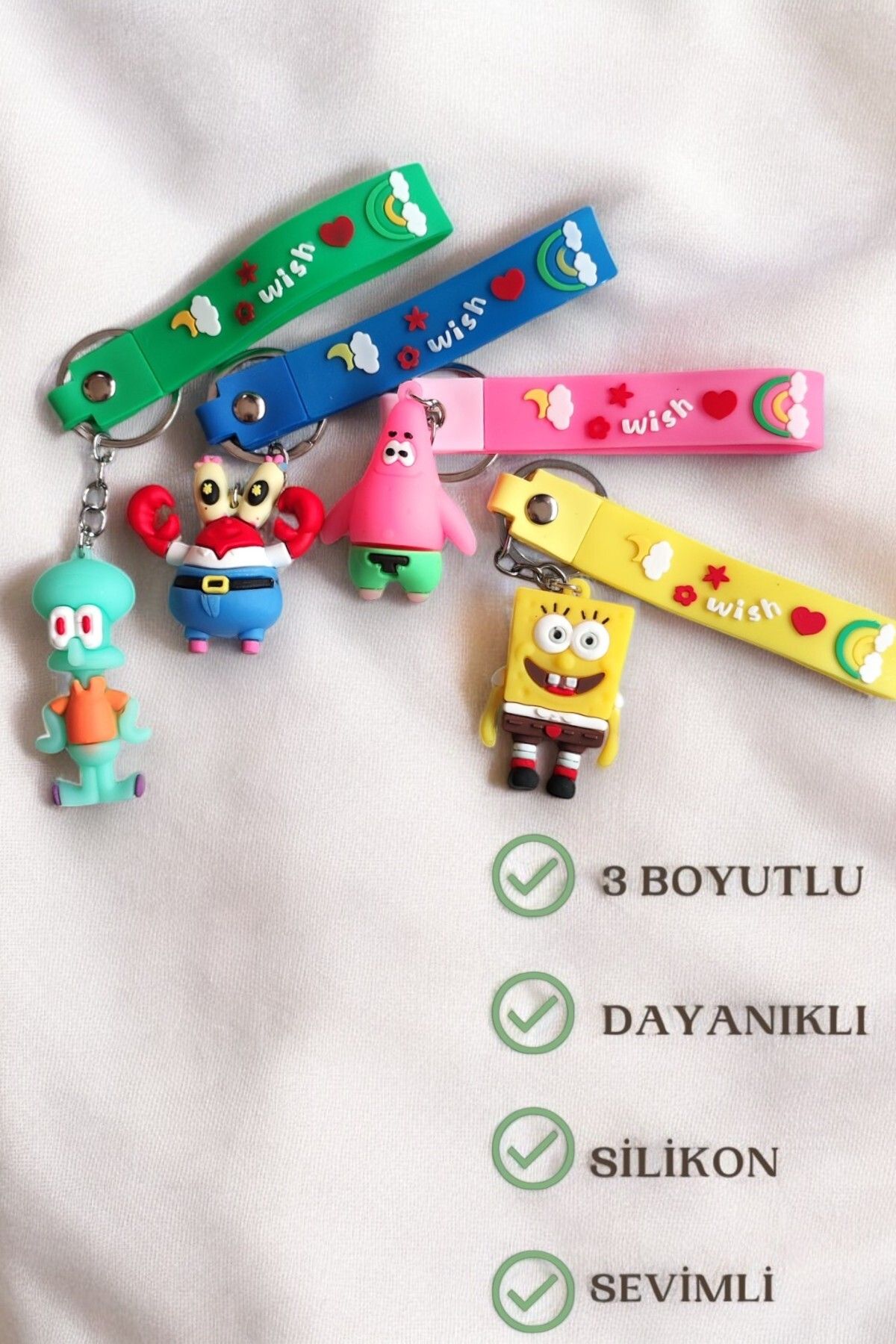 Lynare SÜNGER BOB VE ARKADAŞLARI 3D SİLİKON ANAHTARLIK VE ÇANTA SÜSÜ 4 ADET