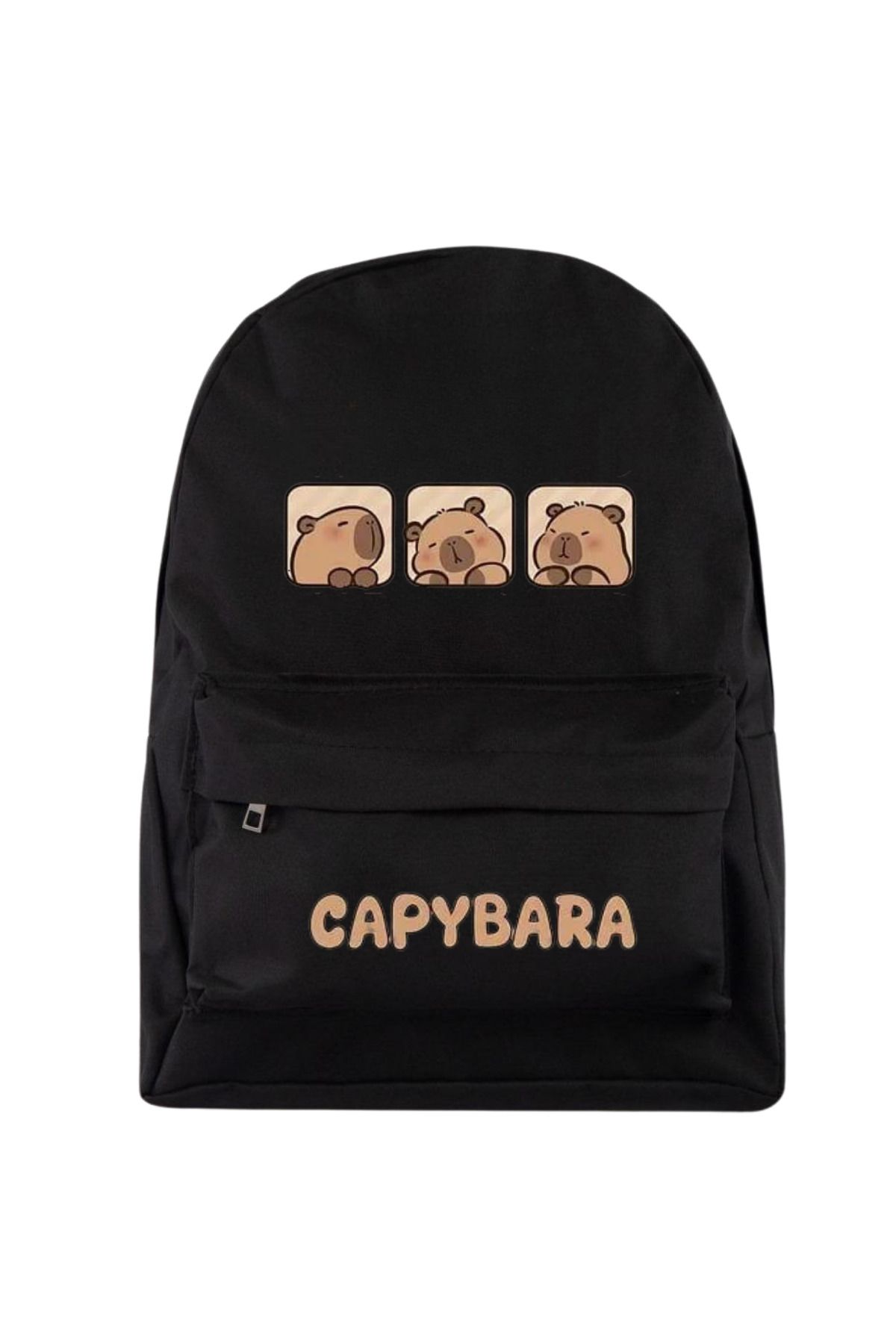 MECH BUTİK Cabybara Baskılı Siyah Unisex Sırt Çantası Okul Çantası