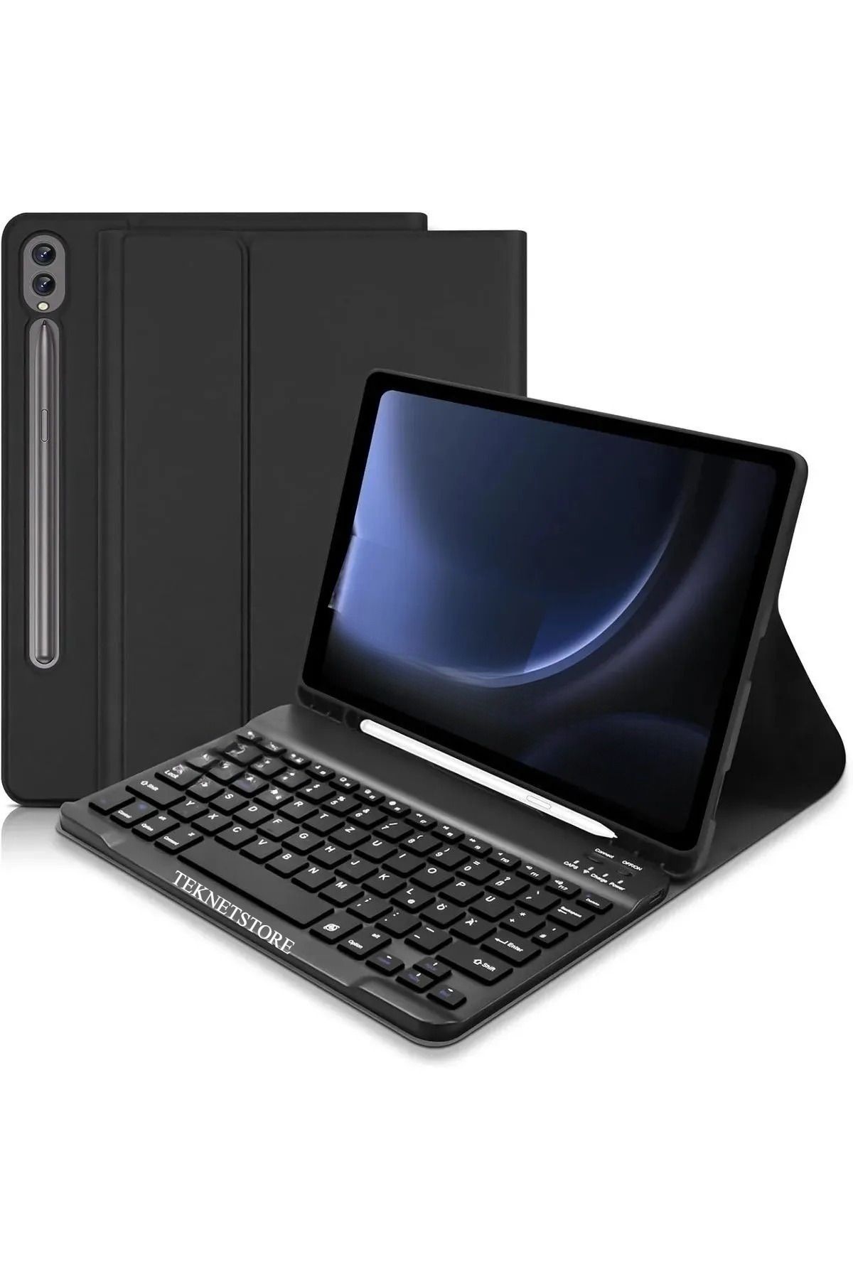 TEKNETSTORE Samsung Galaxy Tab S7 Fe Lte T730 T735 T737 Klavyeli Kılıf Bluetooth Bağlantı Kalem Bölmeli Koruyucu