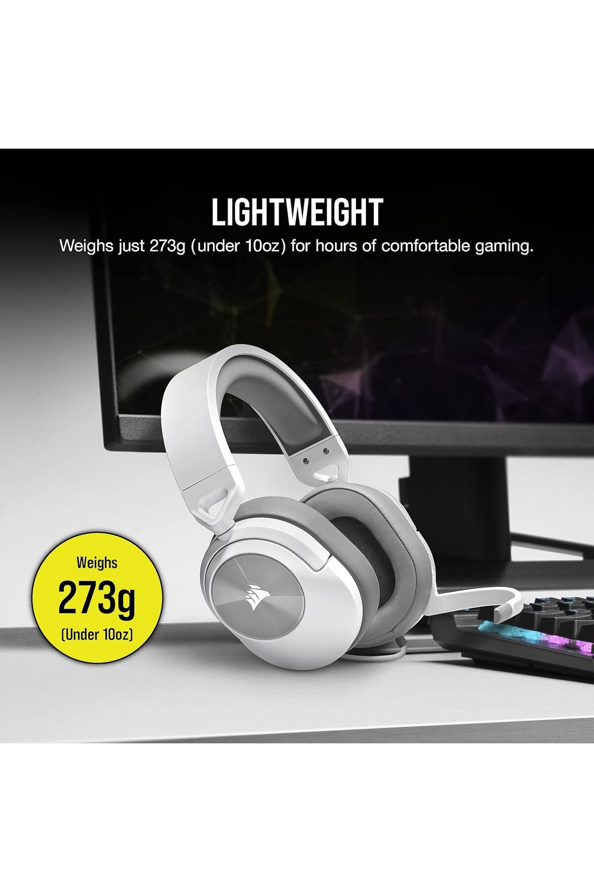 Corsair-سماعة رأس ستيريو Corsair HS55 مع وسائد أذن من إسفنج الذاكرة، تصميم خفيف الوزن، ميكروفون متعدد الاتجاهات 7