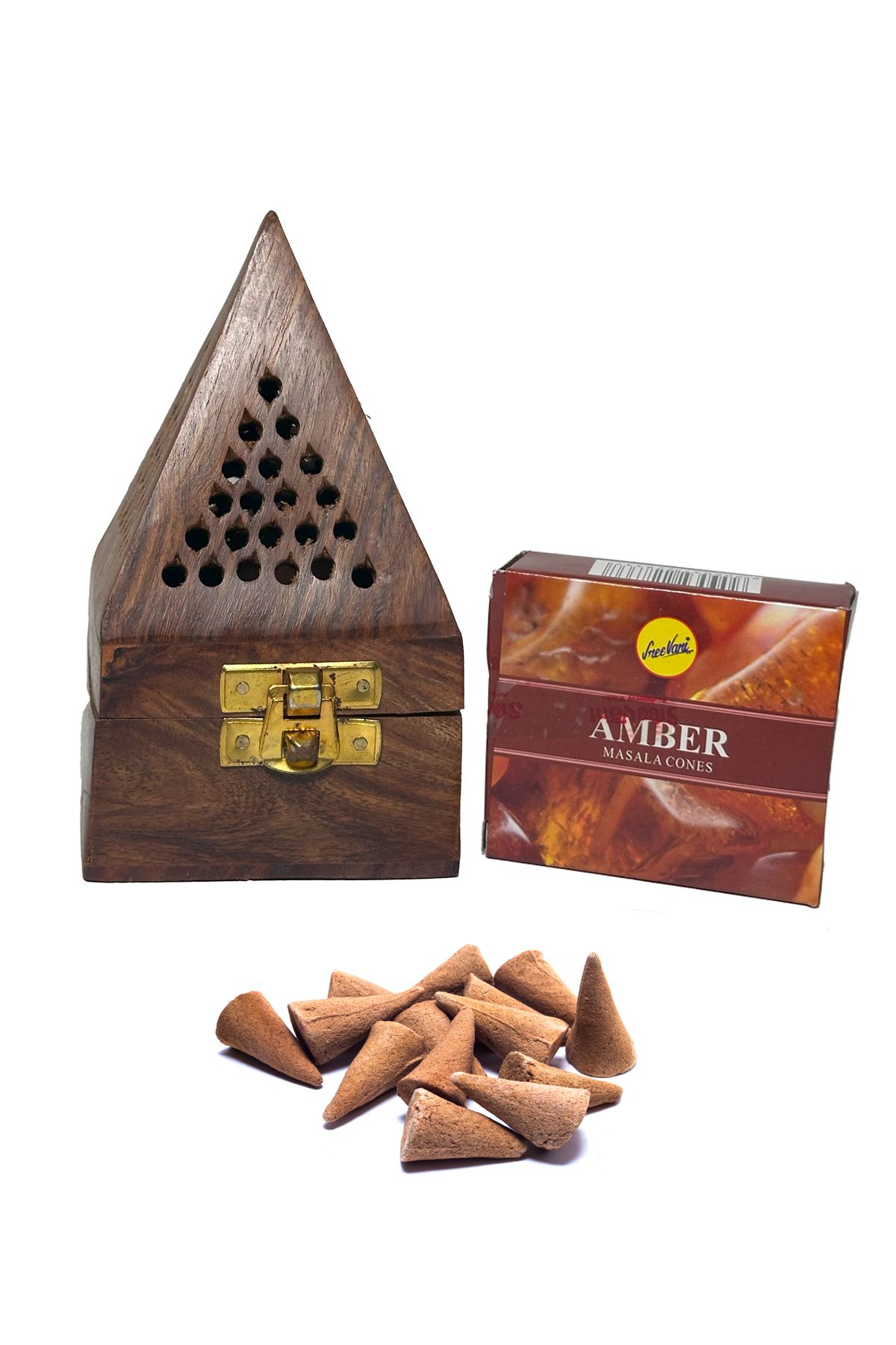 Asafora Hediyelik Ahşap Piramit Konik Tütsülük 1 Paket Amber Kokulu Tonik Tütsü