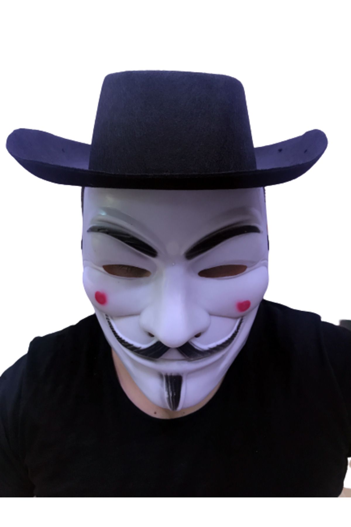 Yuba Avm NessiWorld Siyah Renkli Delikli Çocuk Boy Vendetta Şapkası ve Vendetta Maskesi