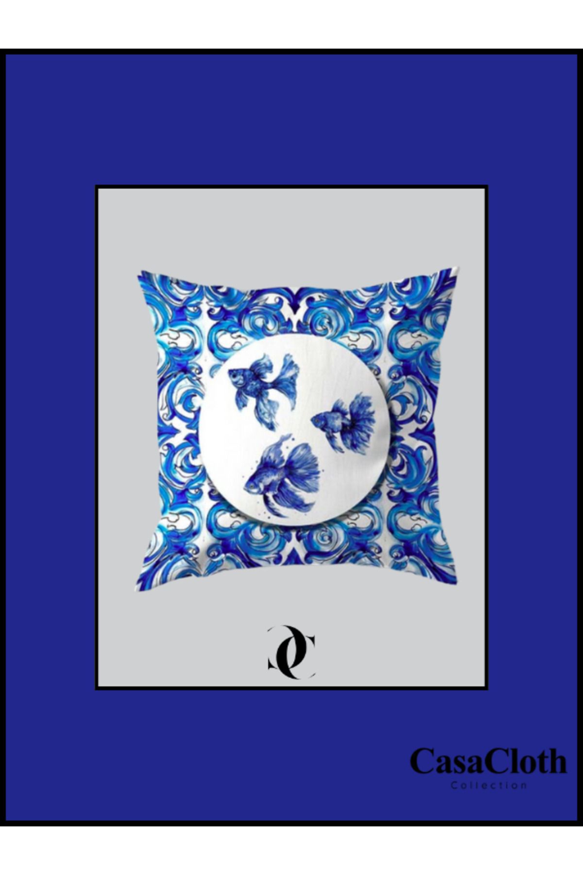 CASACLOTH " Marın " Dekoratif Dolgulu Kırlent 45x45 cm (İç Yastık Dahil) - Mavi\ Beyaz