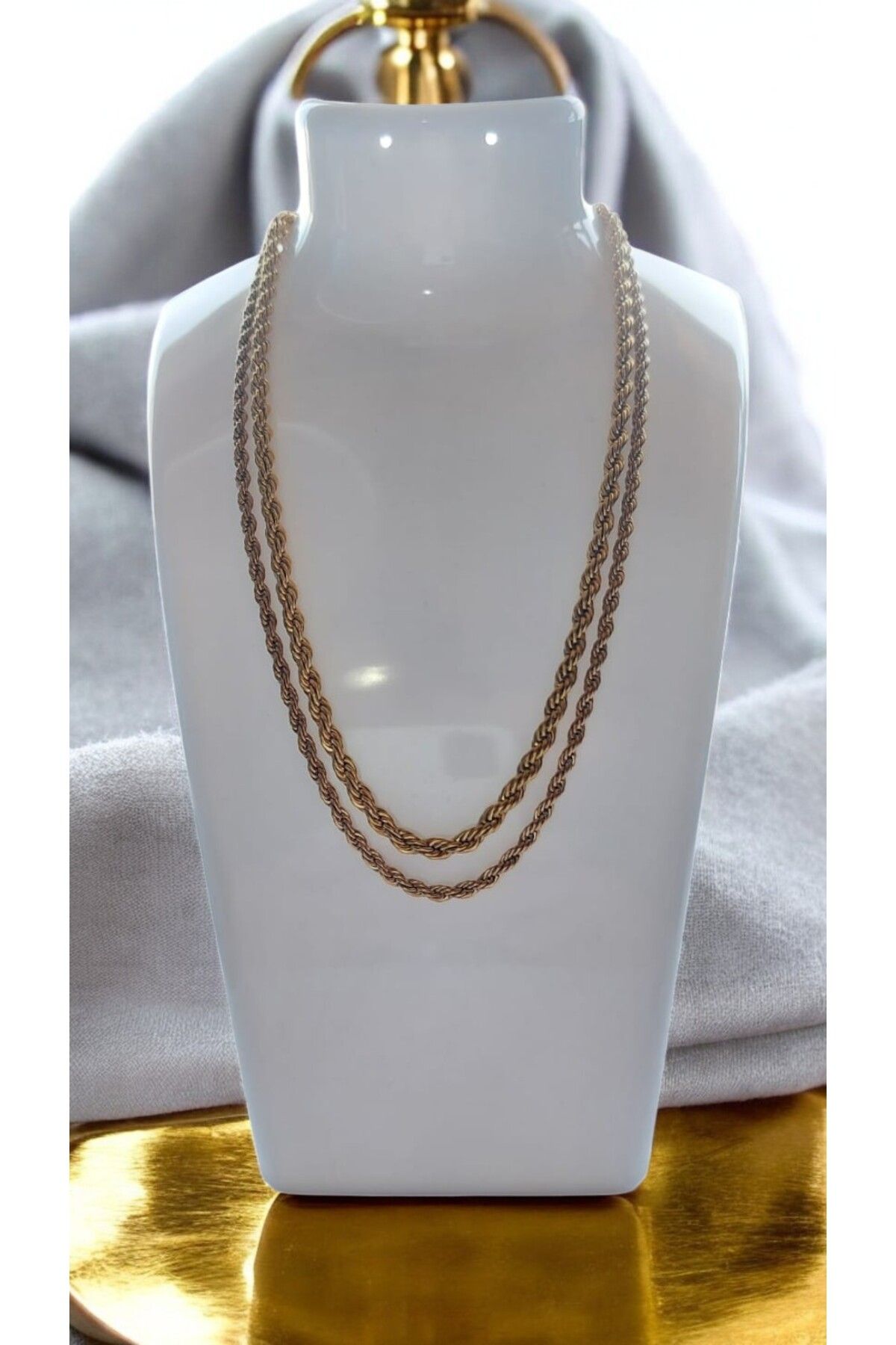 NOVA JEWELLERY Örgü Zincir İki'li Paslanmaz Çelik Kolye |STEEL NECKLACE