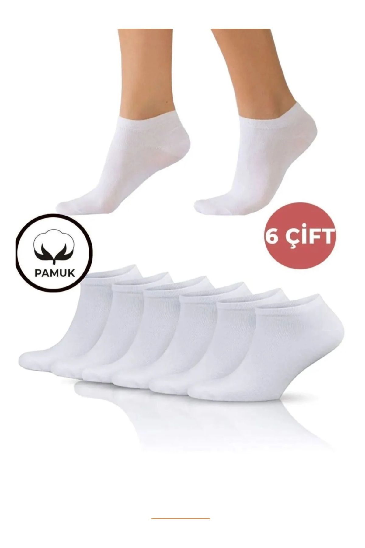 Sosyete dolabı 6 Çift Unisex pamuklu esnek ve rahat düz beyaz kısa patik çorap (EKONOMİK PAKET)