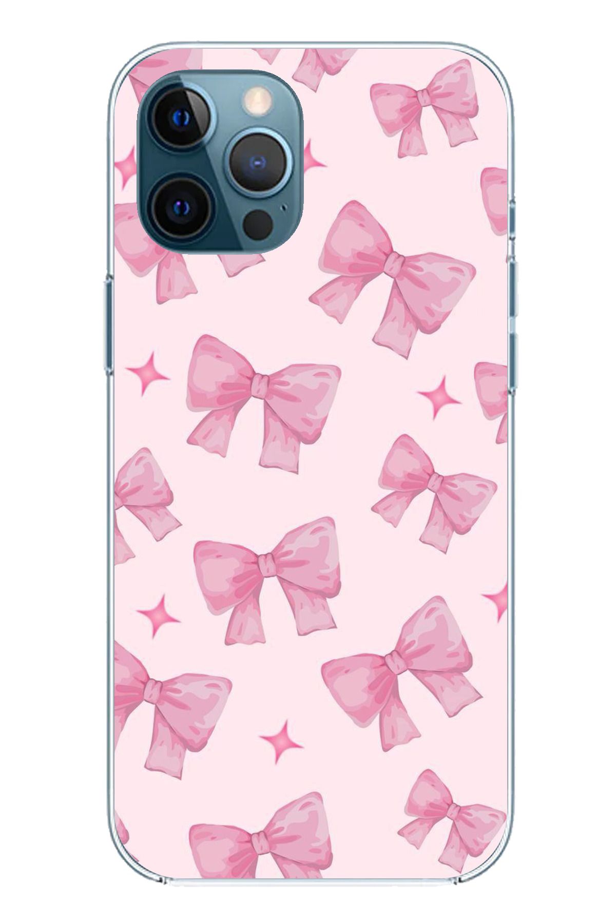TechTree iPhone 12 Pro Max Uyumlu Pembe Fiyonklar Şeffaf Silikon Kılıf