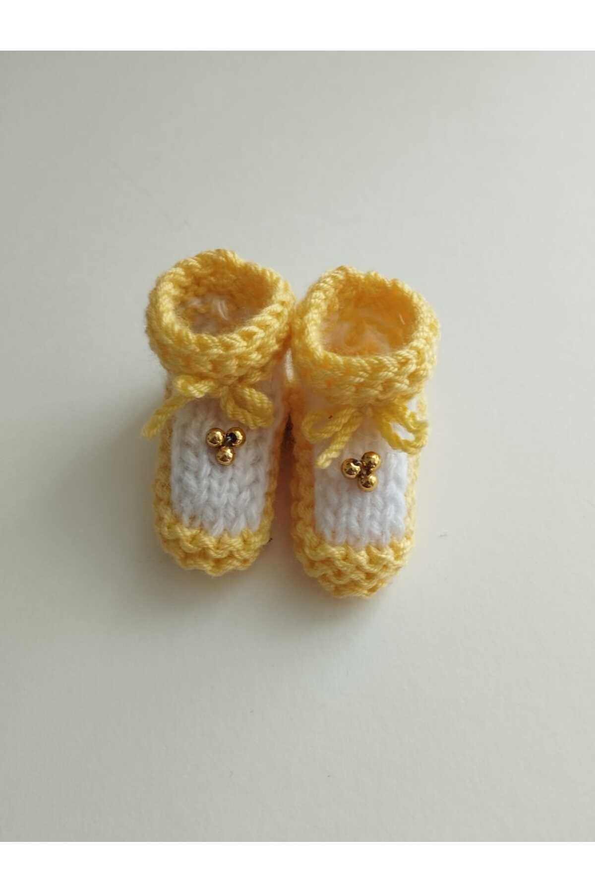 GiftlandCollection GiftLand Sarı El Örgüsü Minyatür Patik Magnet, Baby Shower