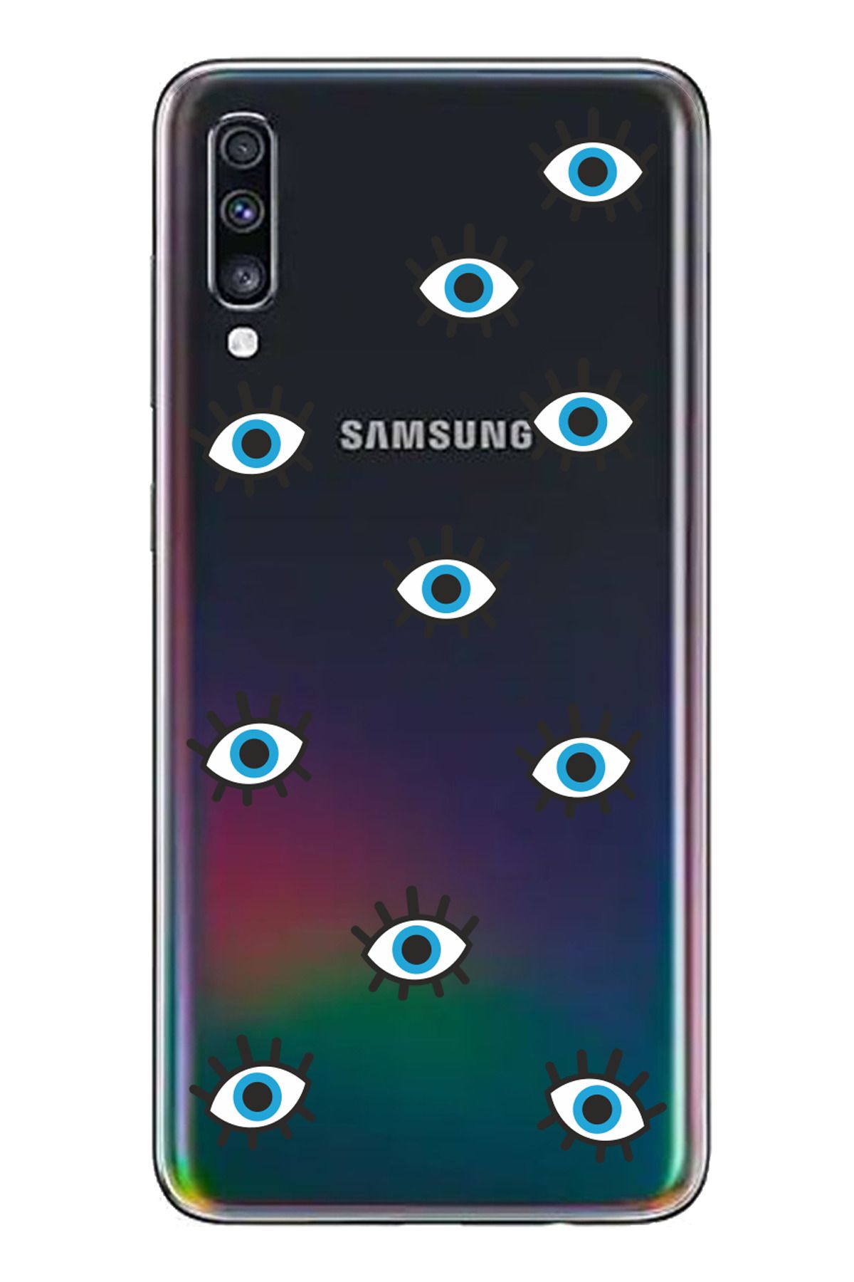TechTree Samsung Galaxy A70 Uyumlu Nazar Gözler Tasarımlı Şeffaf Silikon Kılıf