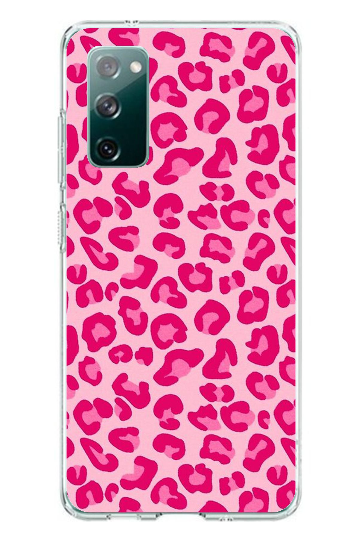 TechTree Samsung Galaxy S20 FE Uyumlu Pembe Leopar Tasarımlı Şeffaf Silikon Kılıf