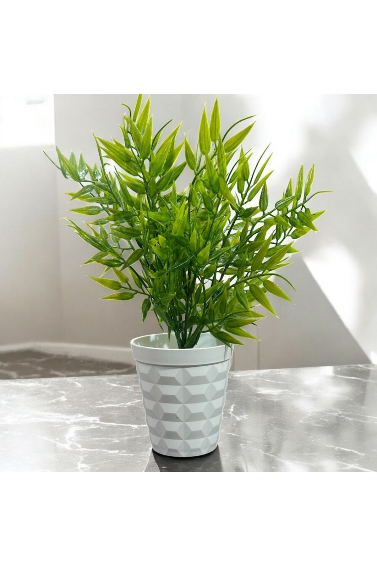 Lilac Home Doğal Doku Beyaz Elmas Saksıda Yapay Bambusa Bitkisi