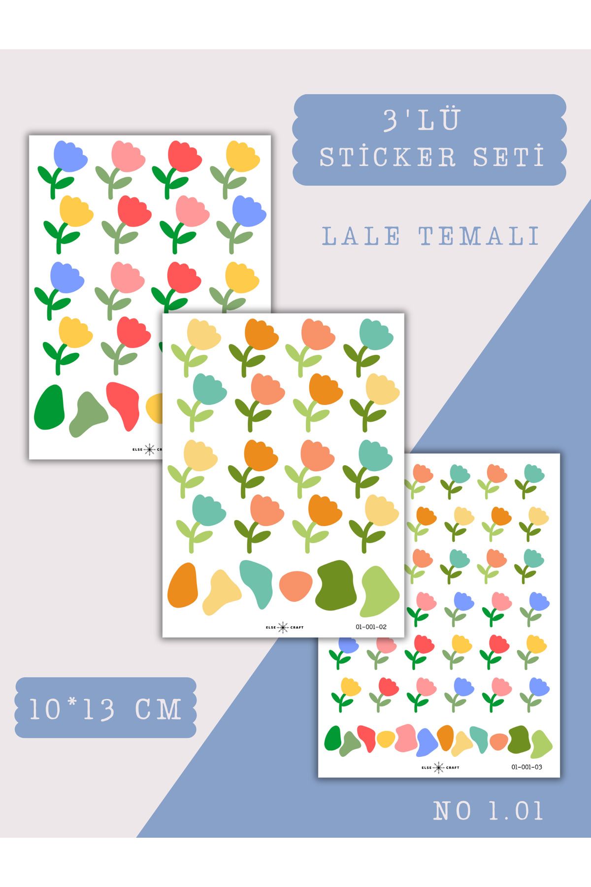Else Craft 3'lü Lale Temalı Sticker Seti No 1.01