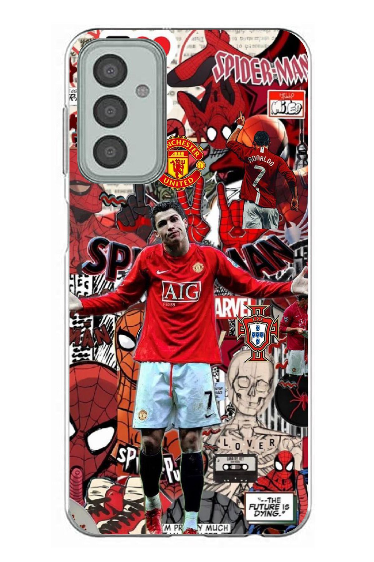 TechTree Samsung Galaxy M13 - M23 Uyumlu Kırmızı Şeytanlar Ronaldo Tasarımlı Şeffaf Silikon Kılıf