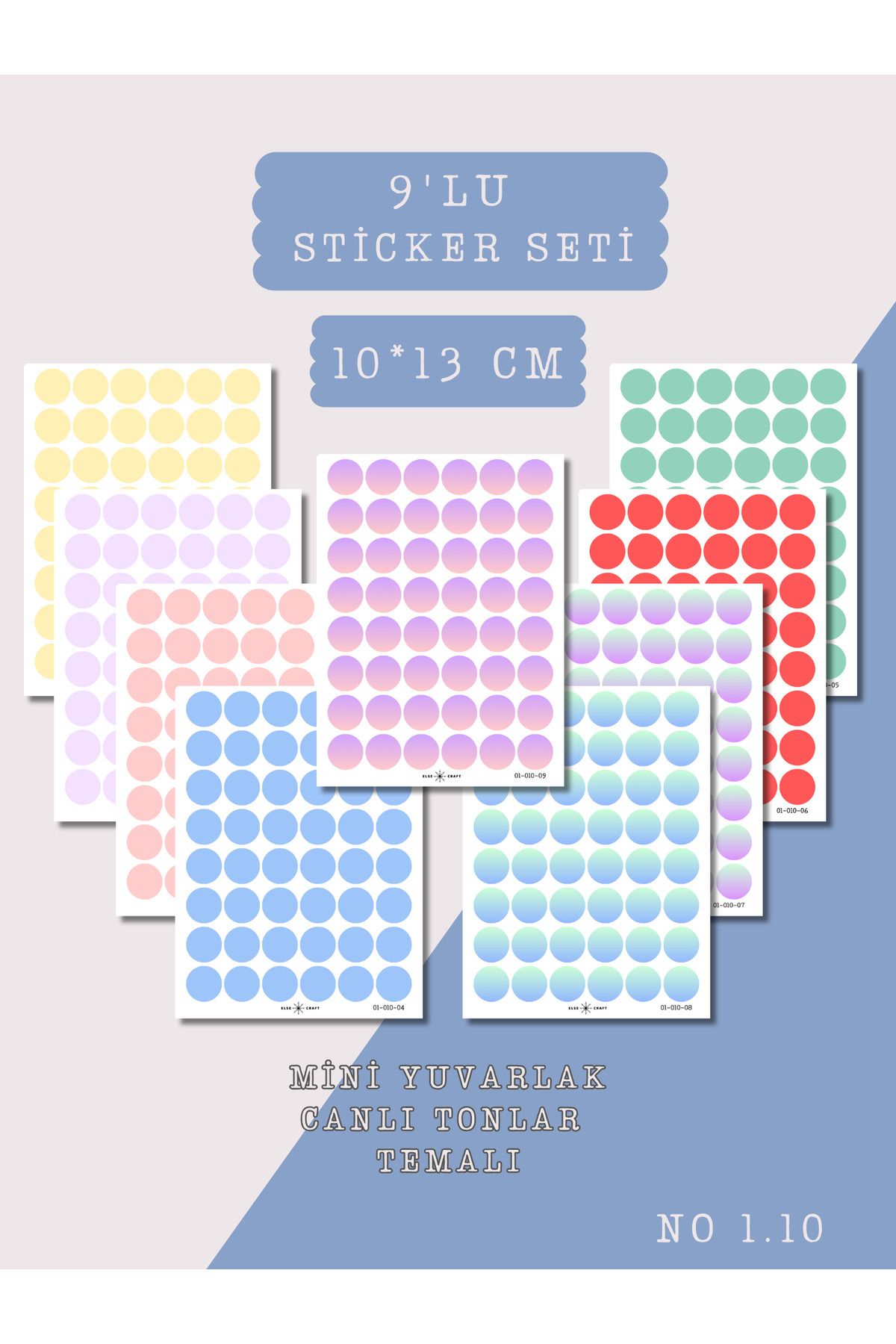 Else Craft 9'lu Mini Yuvarlak Canlı Tonlar Sticker Seti No 1.10