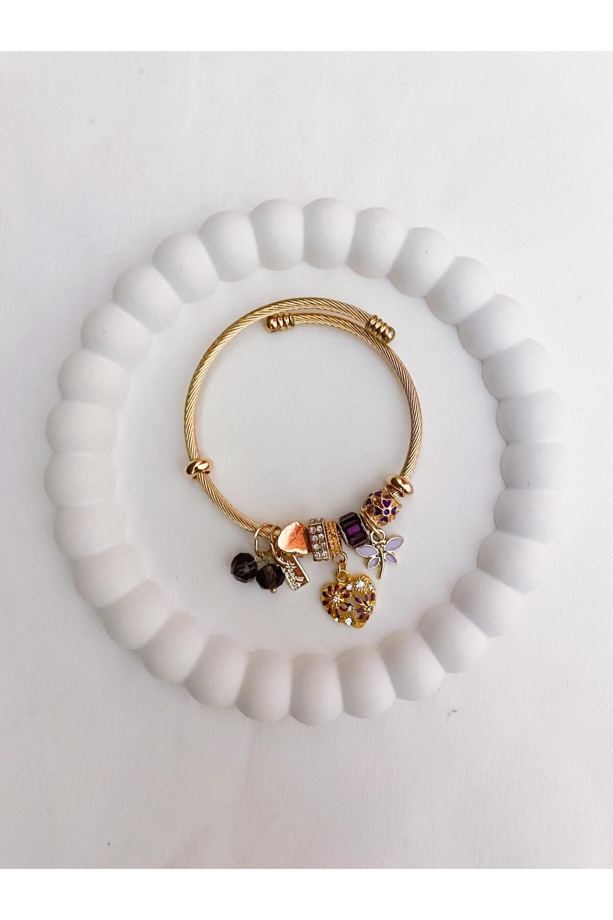 Zeta Collection Perline Blu Çelik Charm Bileklik - kararma yapmaz
