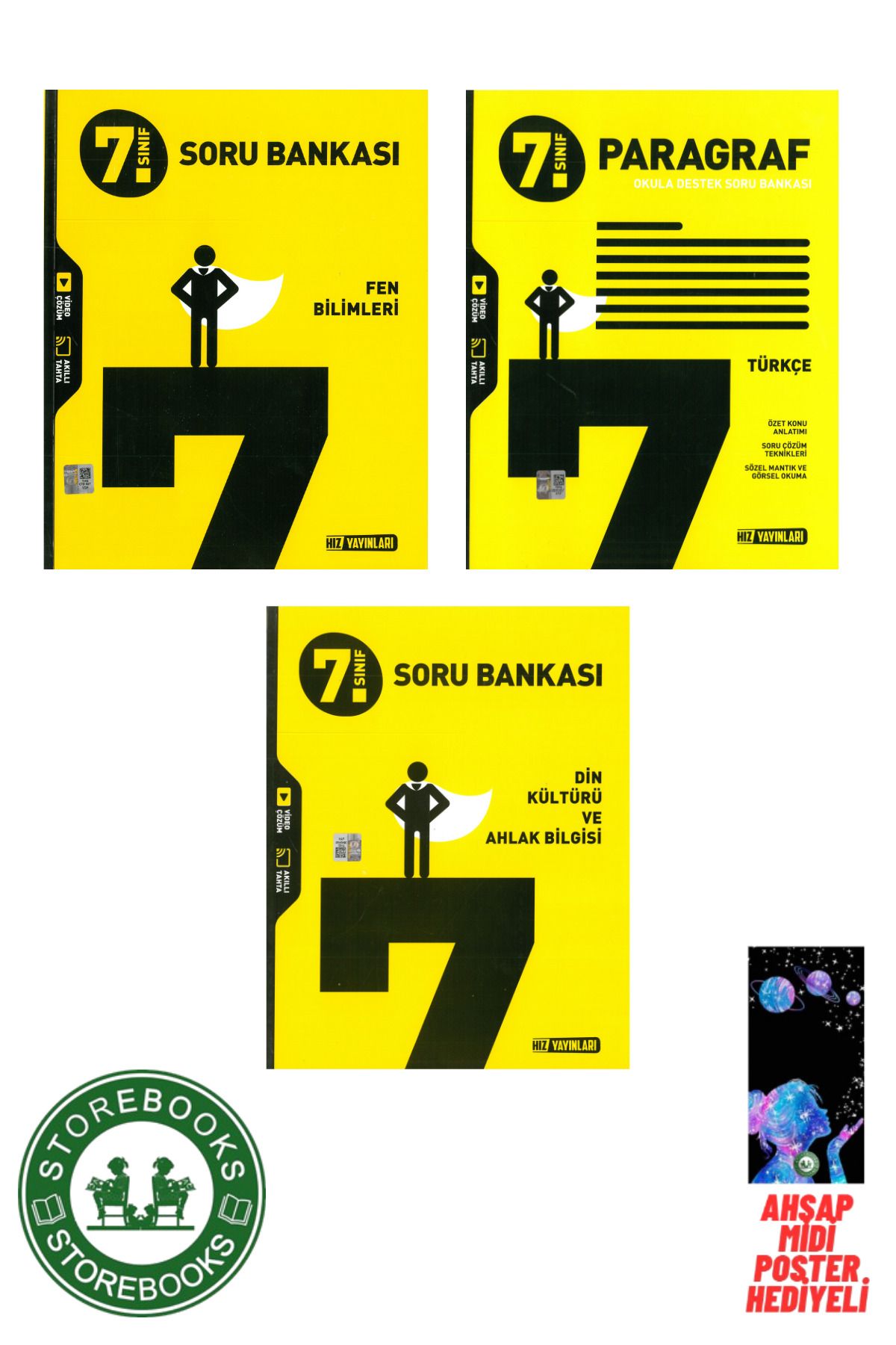Hız Yayınları 7.Sınıf Hız Yayınları Fen + Paragraf + Din Soru Bankası Poster Hediyeli