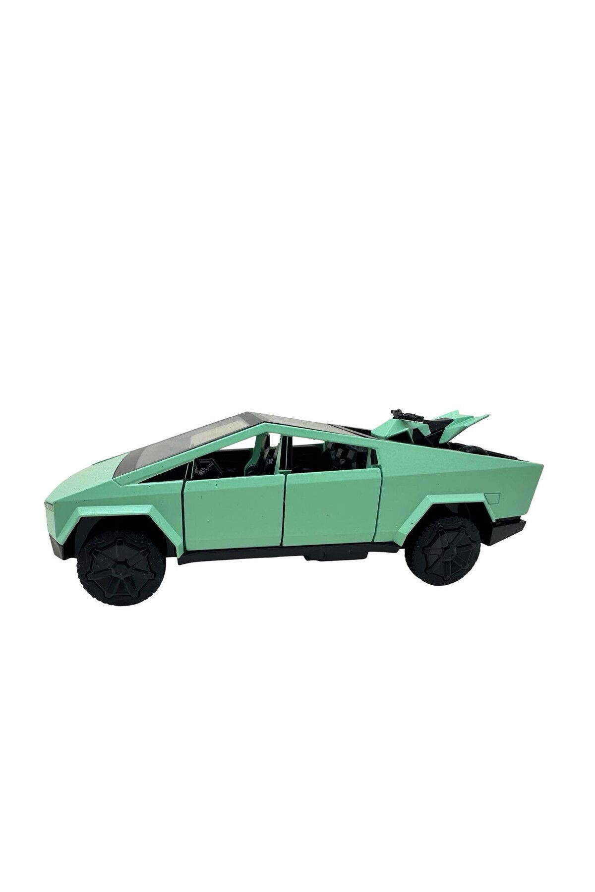 JPT-Tesla Cybertruck green metal model with metal atv 1:32 with sound, lights, opens doors 4