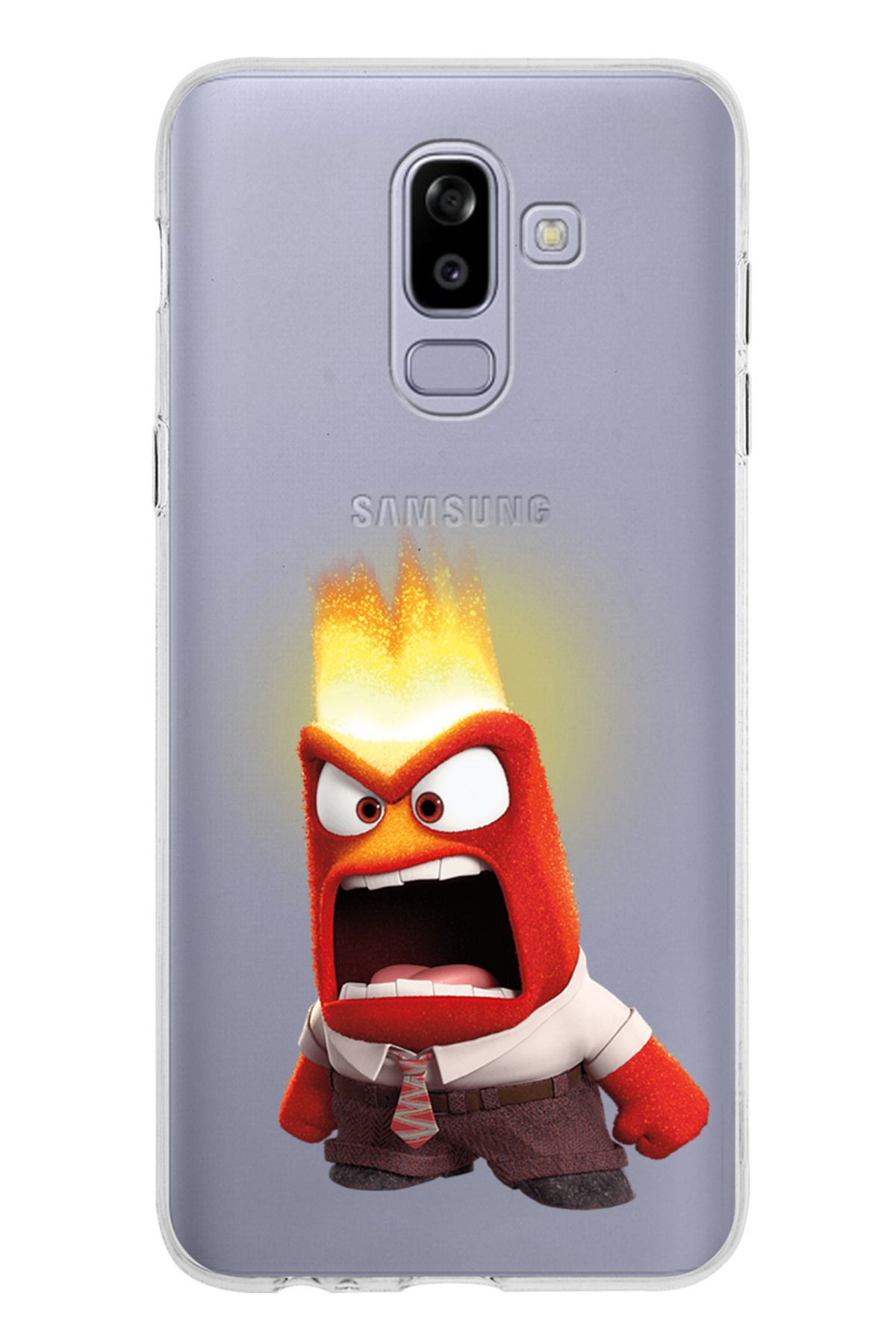 TechTree Samsung Galaxy J8 - A6 PLUS Uyumlu Ters Yüz Kızgın Anger Tasarımlı Şeffaf Silikon Kılıf