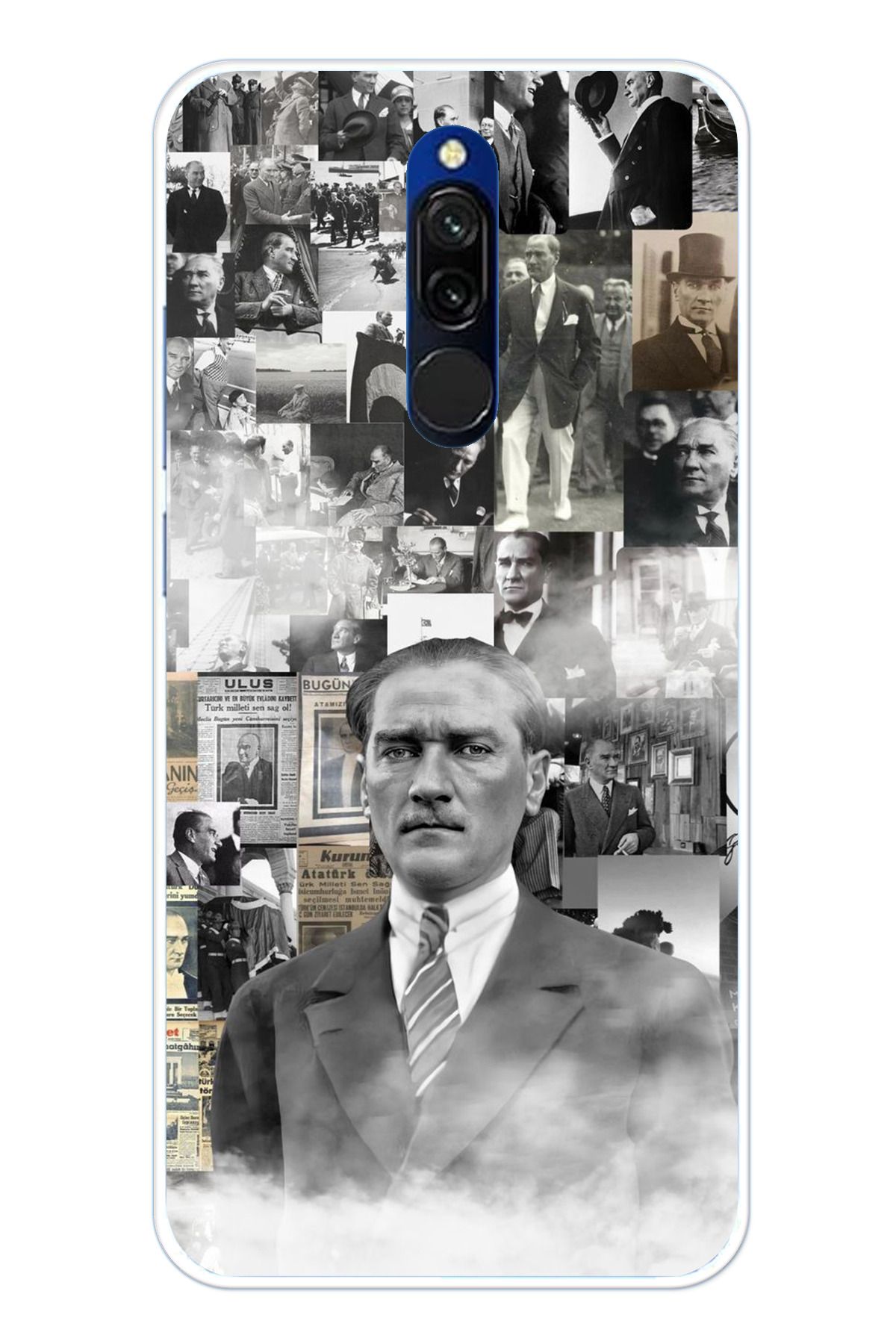 TechTree Redmi 8 Uyumlu Mustafa Kemal Atatürk Kolaj Şeffaf Silikon Kılıf