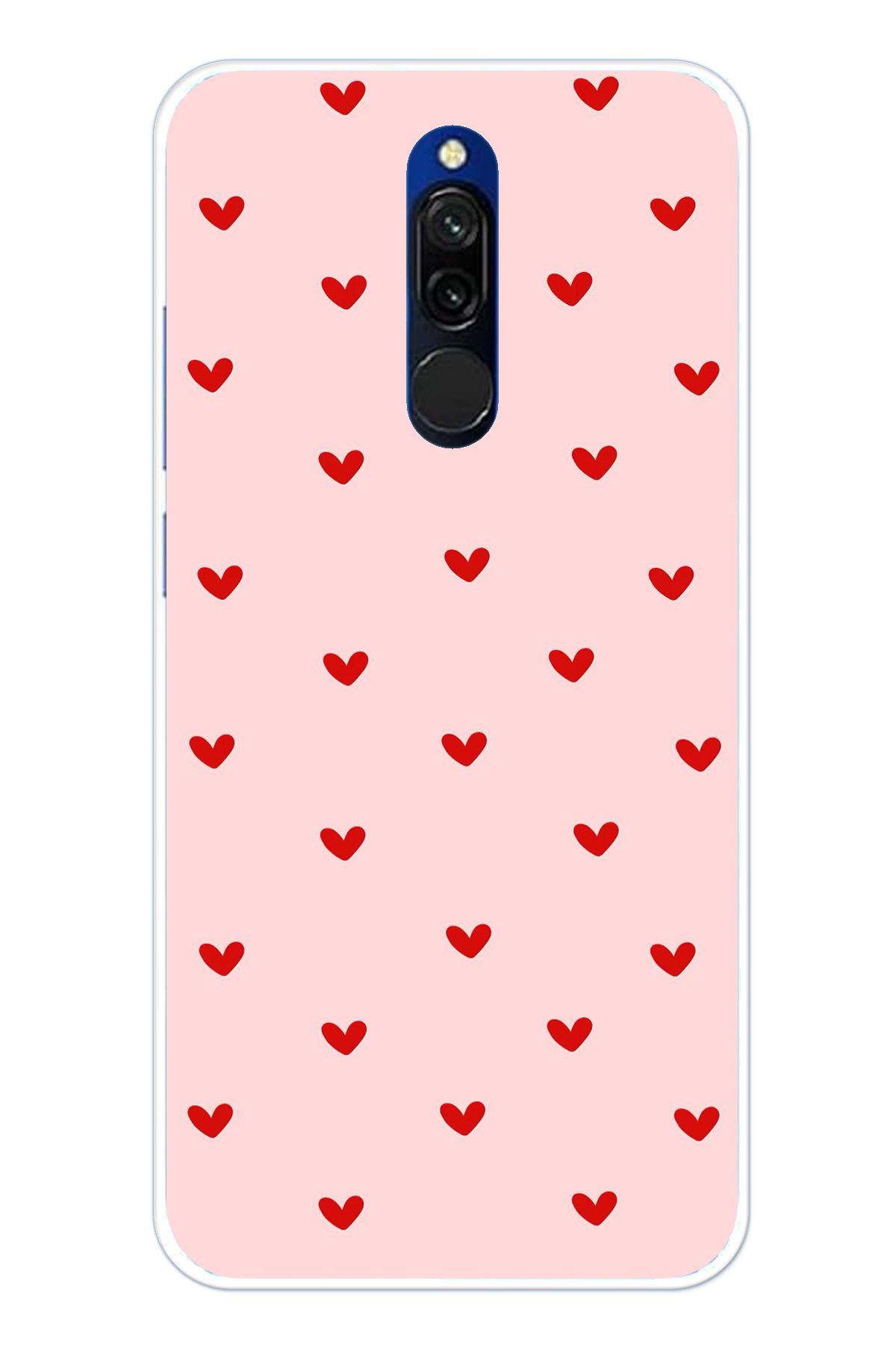 TechTree Redmi 8 Uyumlu Kırmızı Minik Kalpler Şeffaf Silikon Kılıf