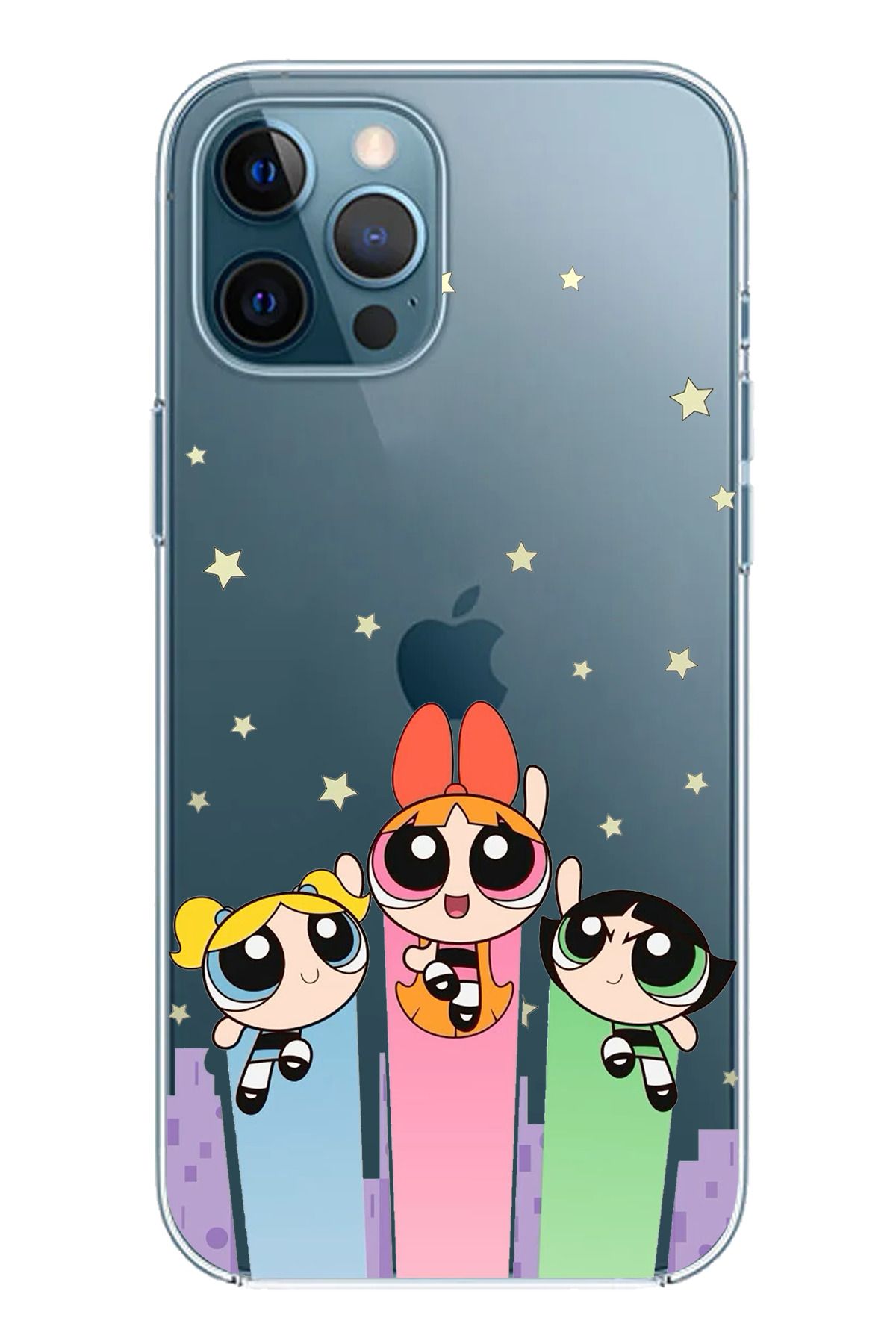 TechTree iPhone 12 Pro Max Uyumlu Powerpuff Girls Tasarımlı Şeffaf Silikon Kılıf