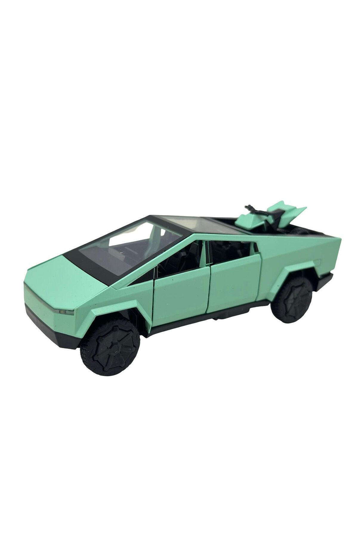 JPT-Tesla Cybertruck green metal model with metal atv 1:32 with sound, lights, opens doors 7