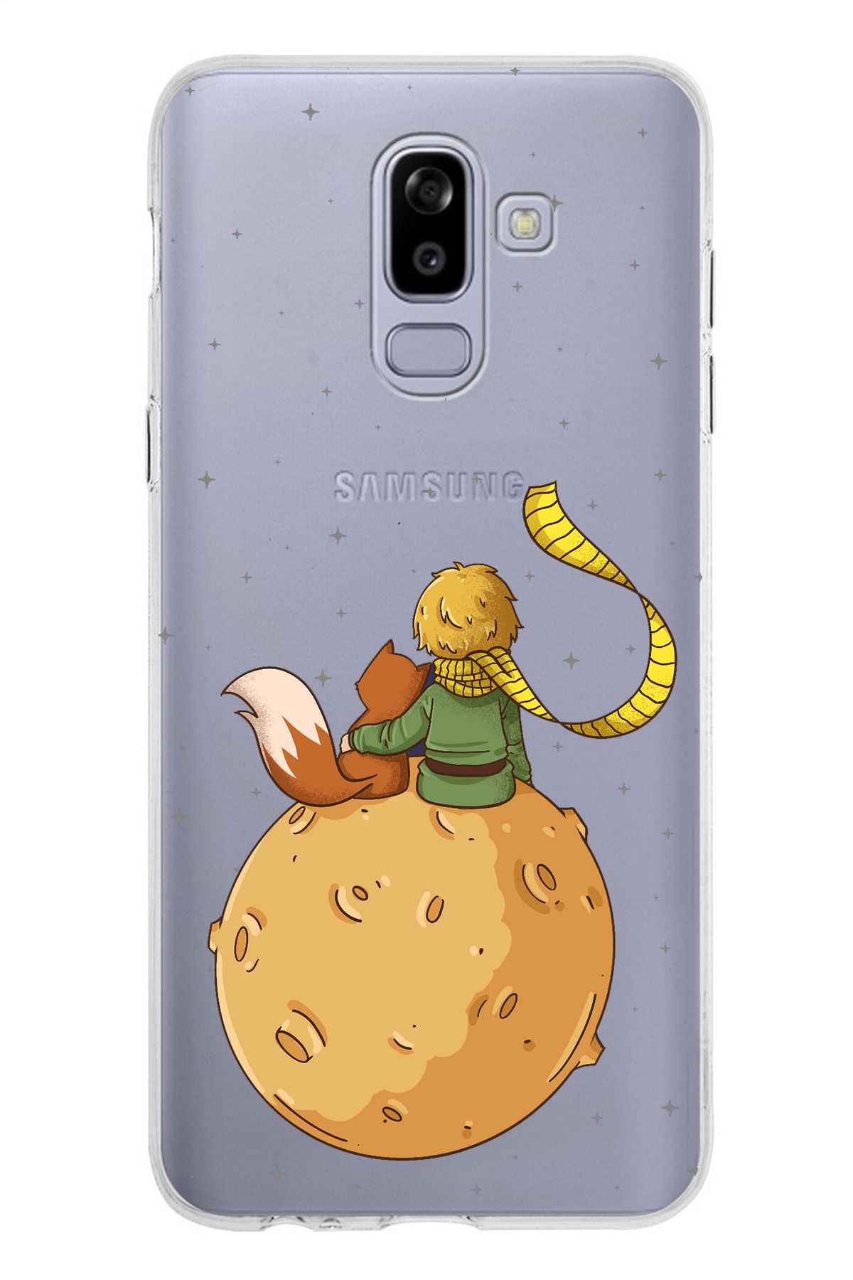 TechTree Samsung Galaxy J8 - A6 PLUS Uyumlu Küçük Prens Gezegen Boa Tasarımlı Şeffaf Silikon Kılıf