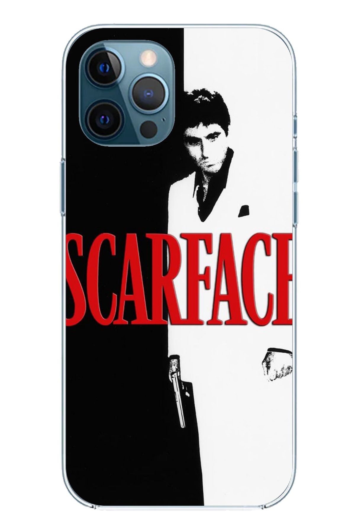TechTree iPhone 12 Pro Max Uyumlu Scarface Kapak Tasarımlı Şeffaf Silikon Kılıf