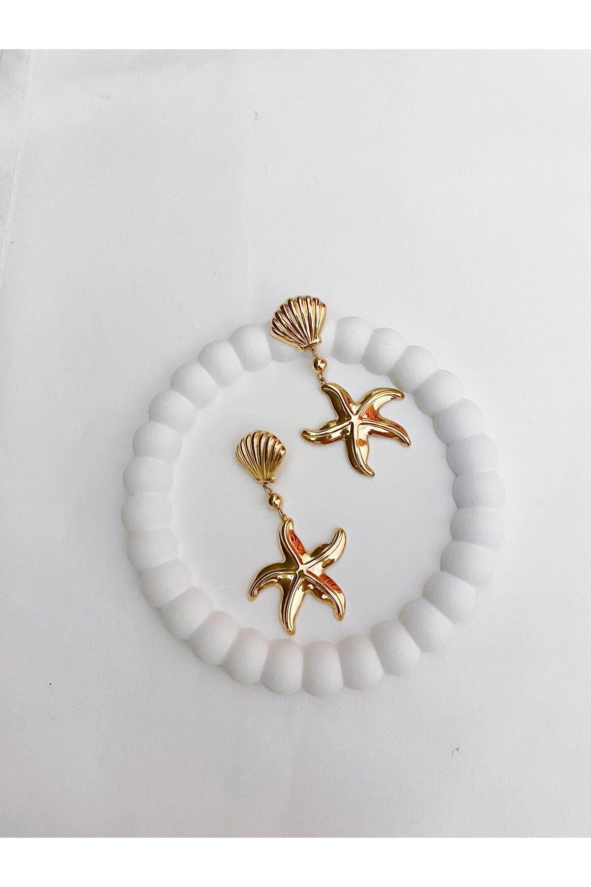 Zeta Collection Perline Blu Yaz Sezonu Marin Deniz Yıldızı Küpe - kararma yapmaz