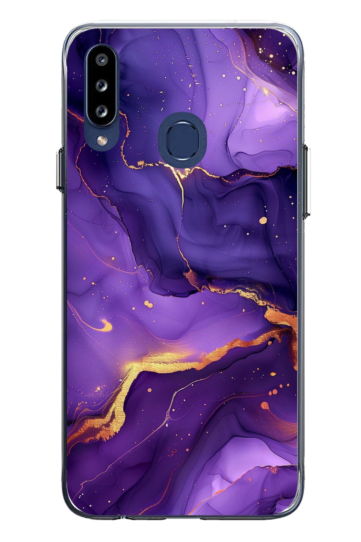 TechTree Samsung Galaxy A20S Uyumlu Ametist Taşı Mor Mermer Şeffaf Silikon Kılıf