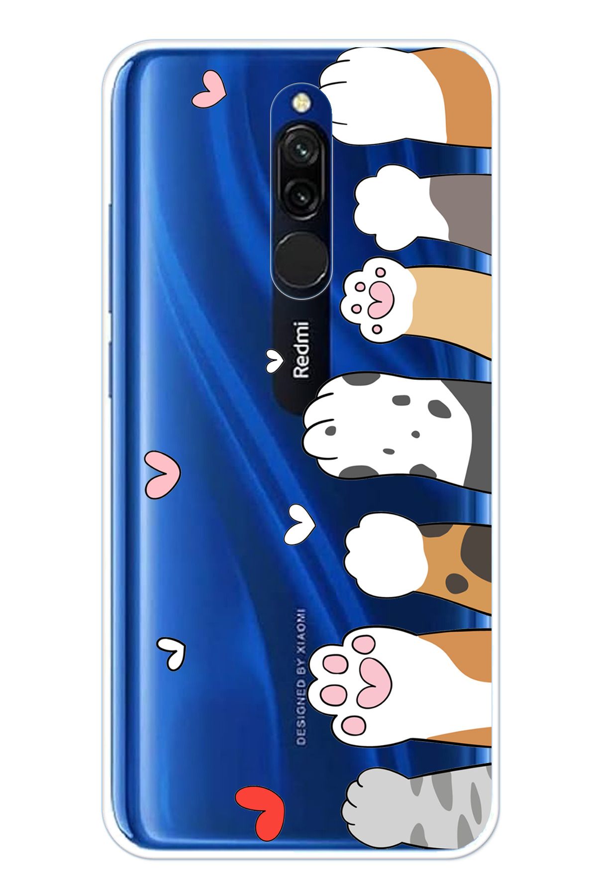 TechTree Redmi 8 Uyumlu Sevimli Kedi Patiler Tasarımlı Şeffaf Silikon Kılıf