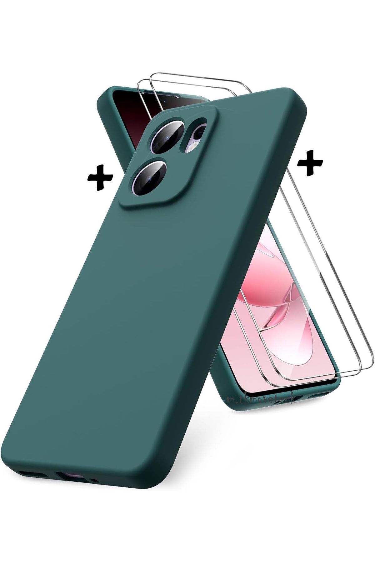 m.tk moveteck Oppo Reno 13F Kılıf Kamera Korumalı Yumuşak Renkli Mat Silikon + 9H Ekran Koruyucu Cam 2in1 Set 13FS
