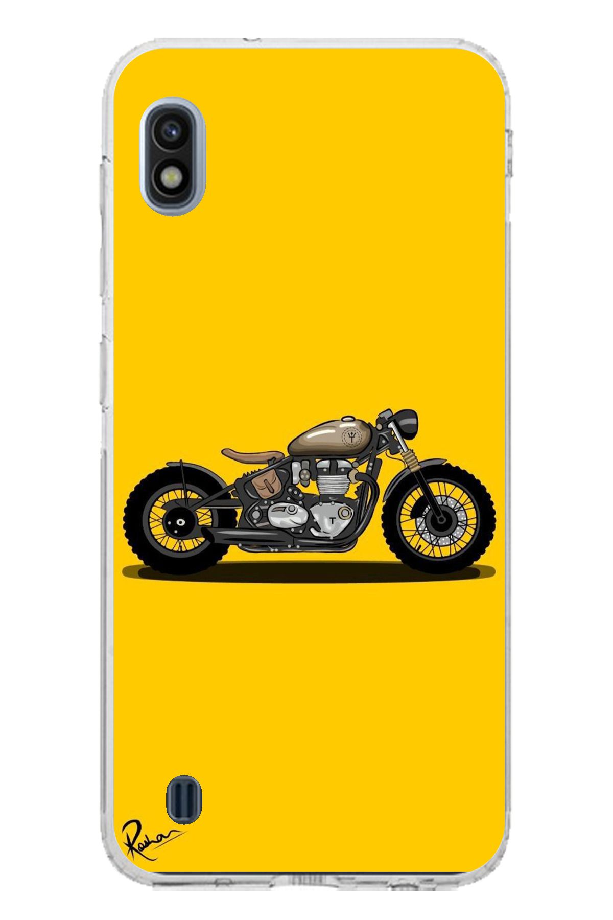 TechTree Samsung Galaxy A10 Uyumlu Klasik Motor Sarı Tasarımlı Şeffaf Silikon Kılıf