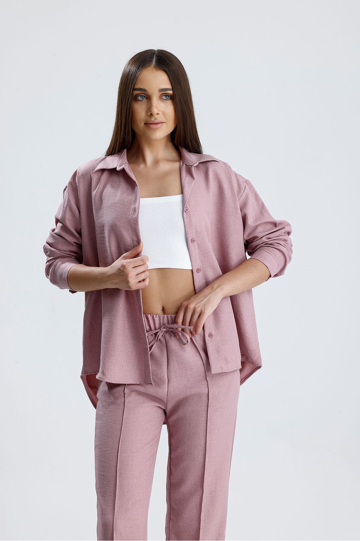 Sienza Kadın Oversize Alt Üst Takım – Gömlek ve Lastikli Pantolon İkili Set