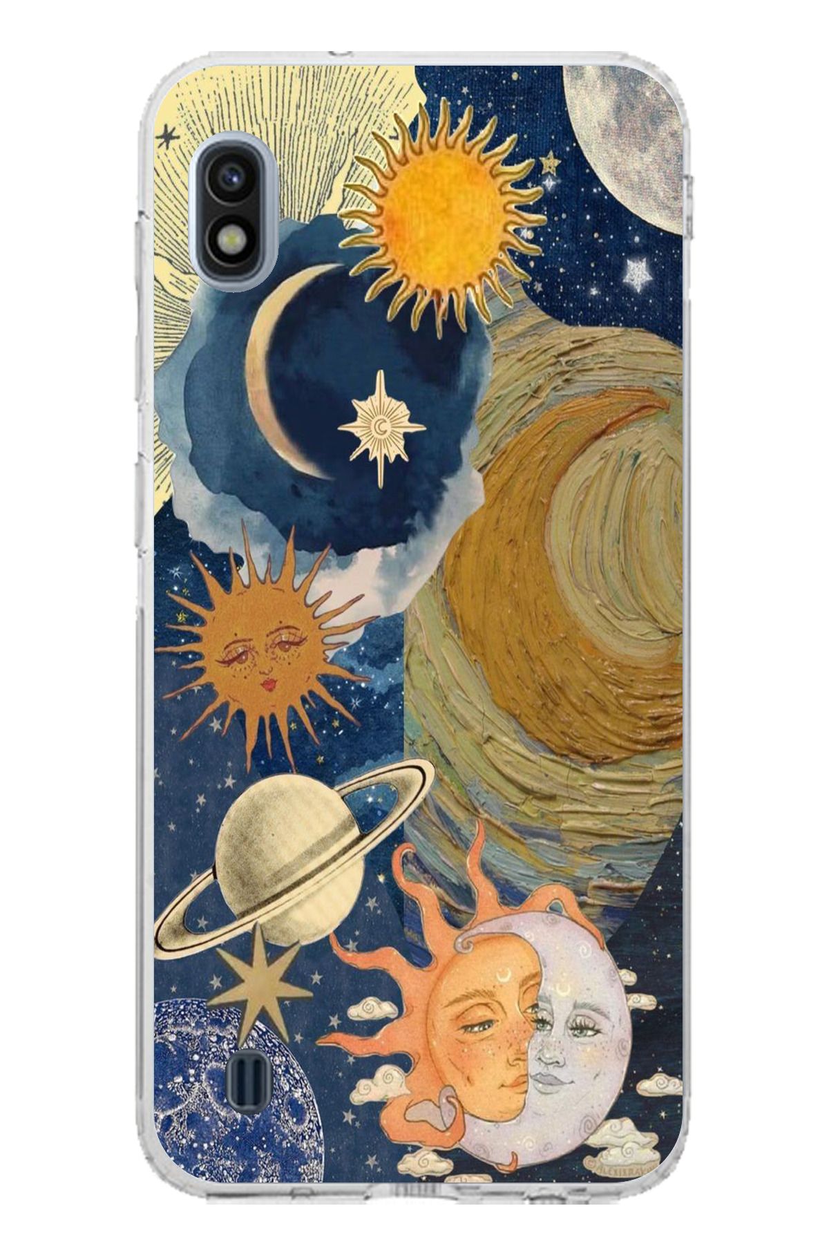TechTree Samsung Galaxy A10 Uyumlu Güneş ve AY Evren Tasarımlı Şeffaf Silikon Kılıf