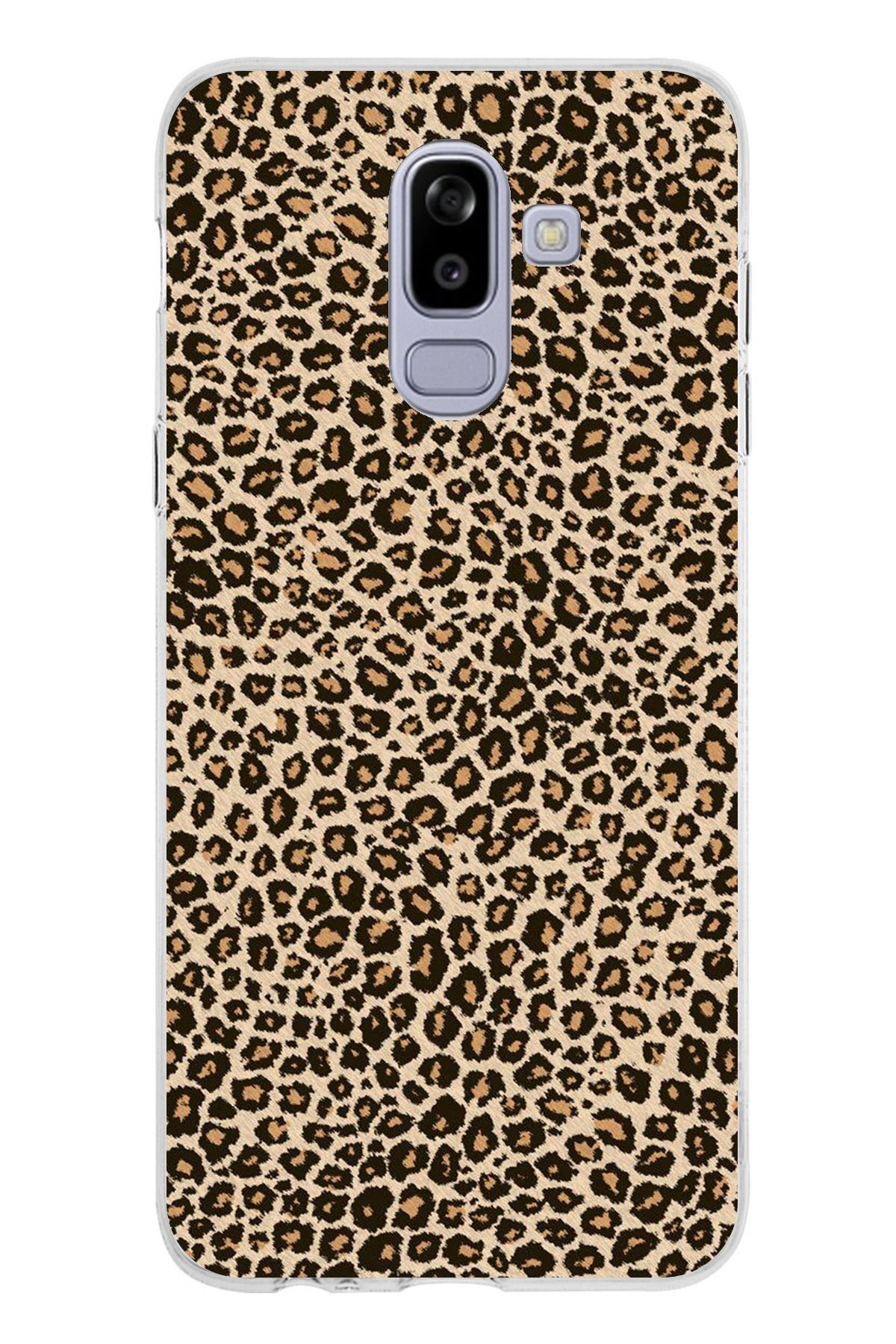 TechTree Samsung Galaxy J8 - A6 PLUS Uyumlu Leopar Tasarımlı Şeffaf Silikon Kılıf