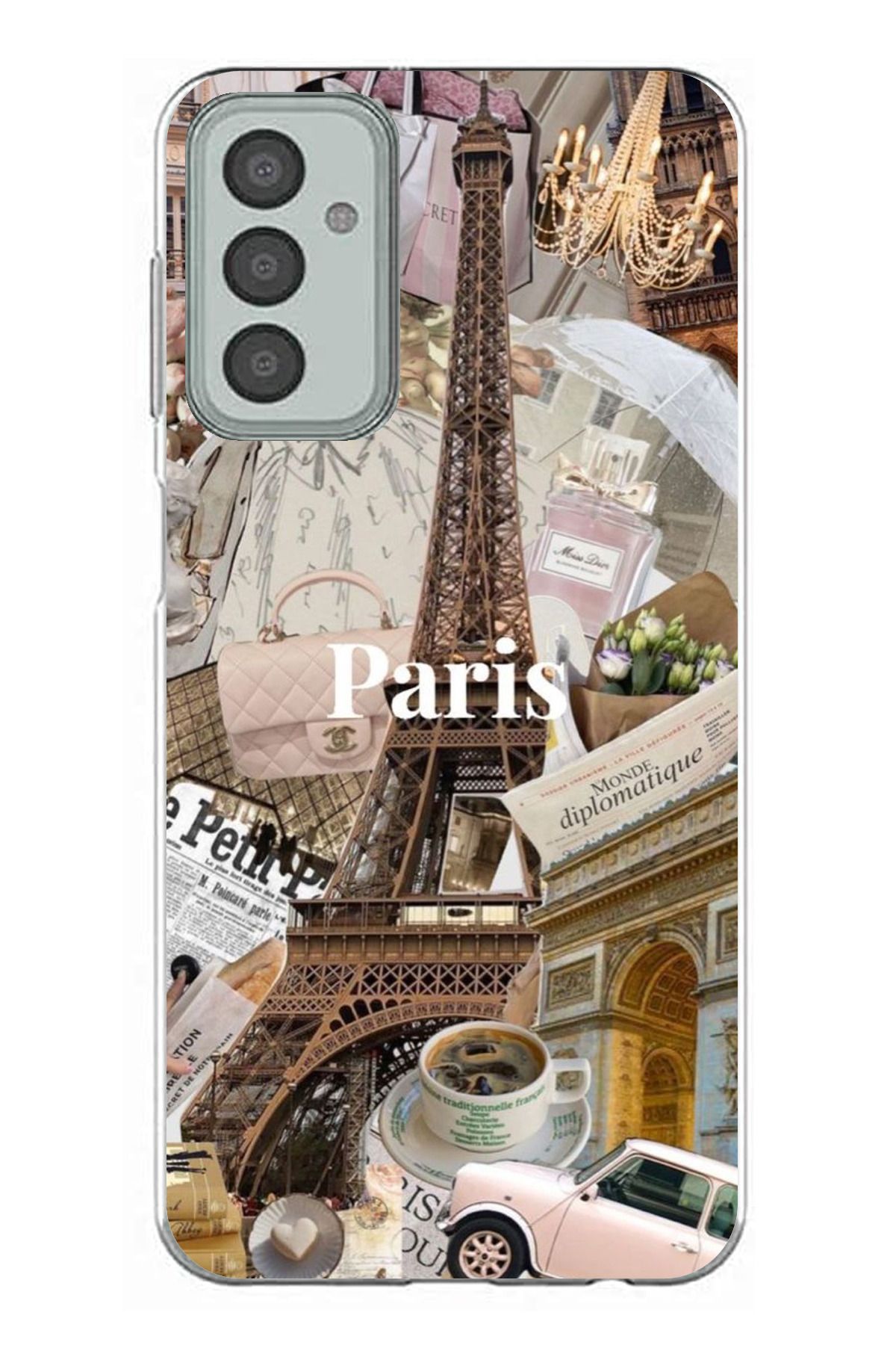 TechTree Samsung Galaxy M13 - M23 Uyumlu Paris Kolaj Şeffaf Silikon Kılıf