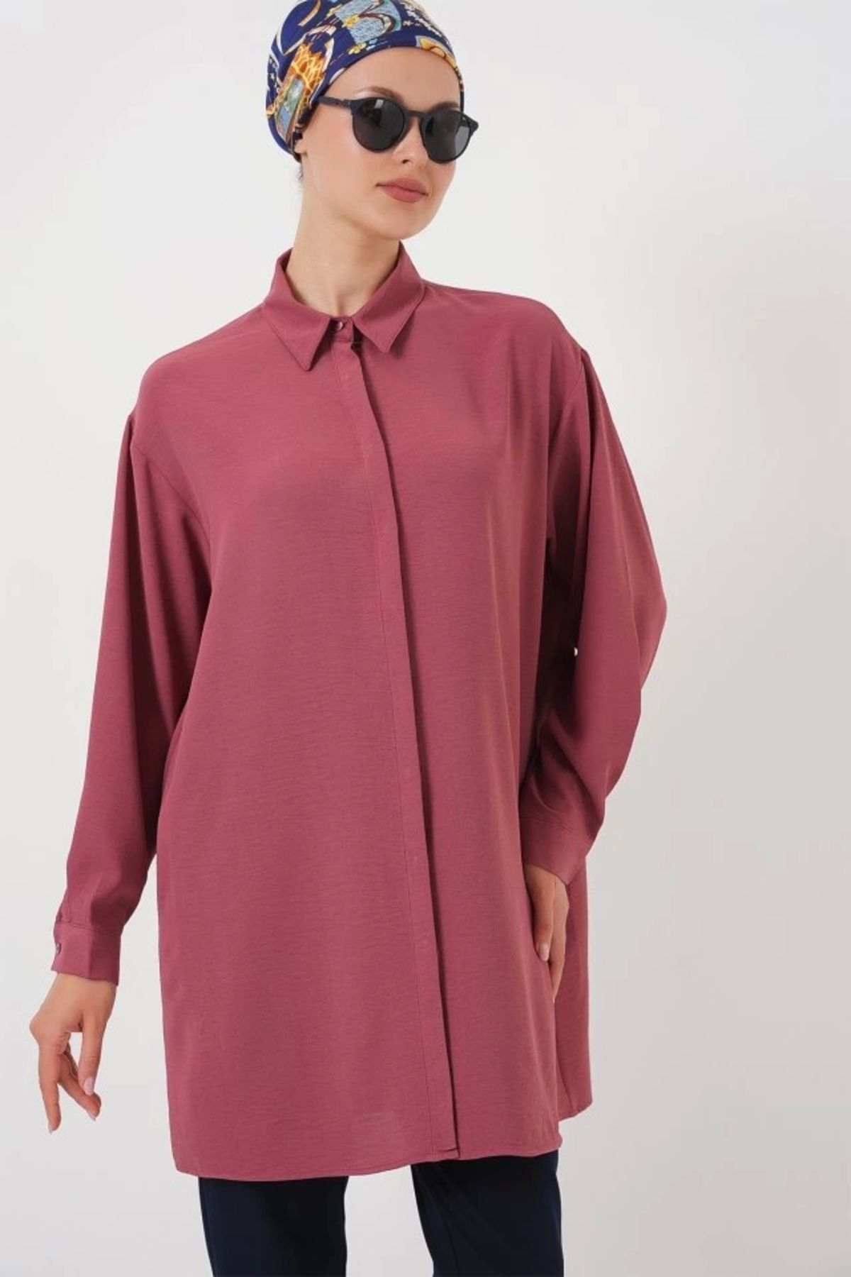 Butik Uzun Gömlek Tunik 5945 - Gül Kurusu