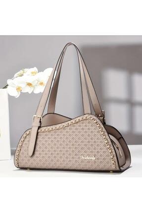 Shoemix Kadın Ten Lüks Dokuma Izgara Omuz ve El Çantası